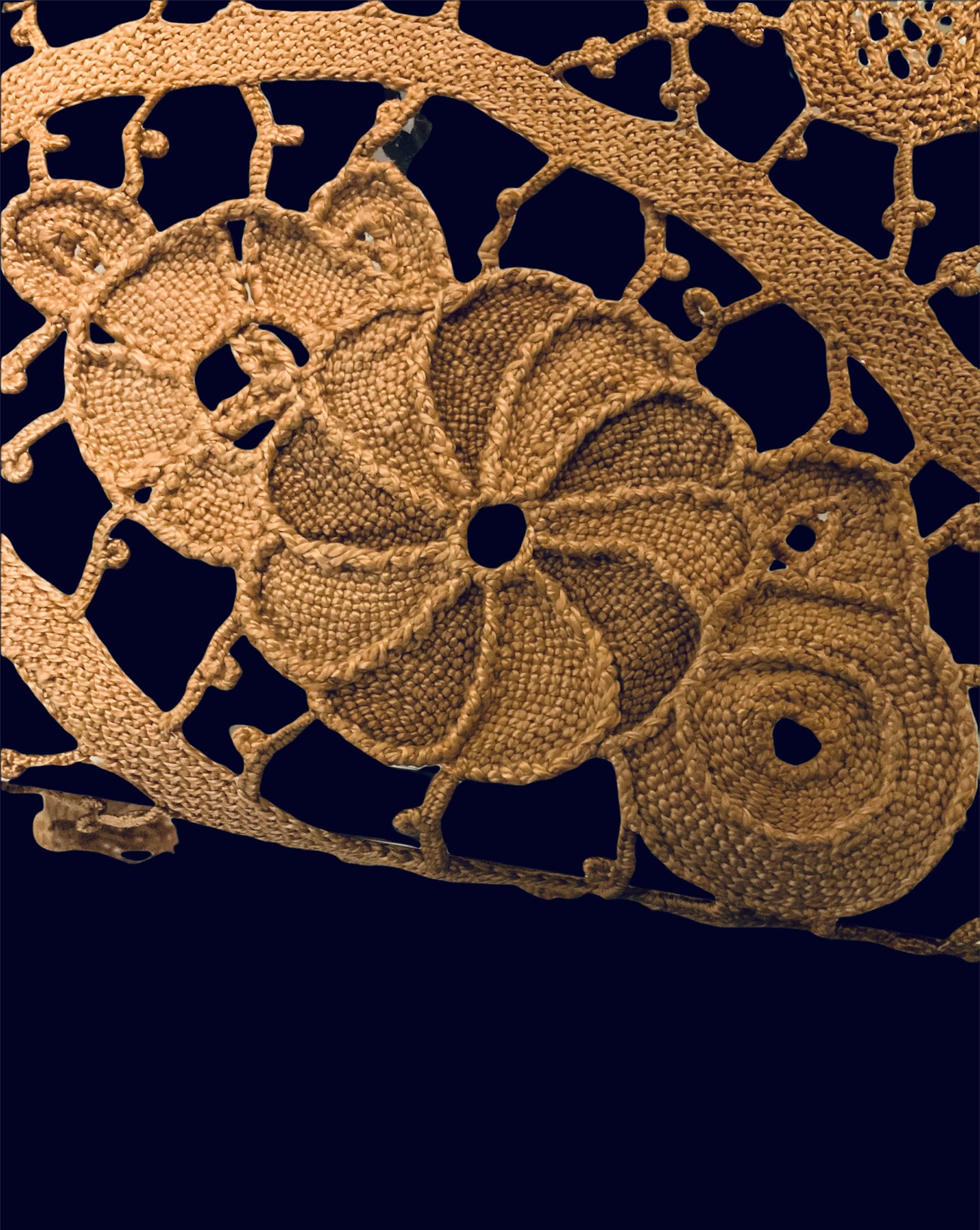 Art Nouveau Rare Asymmetrical Rectangular Floral Crochet Tablecloth