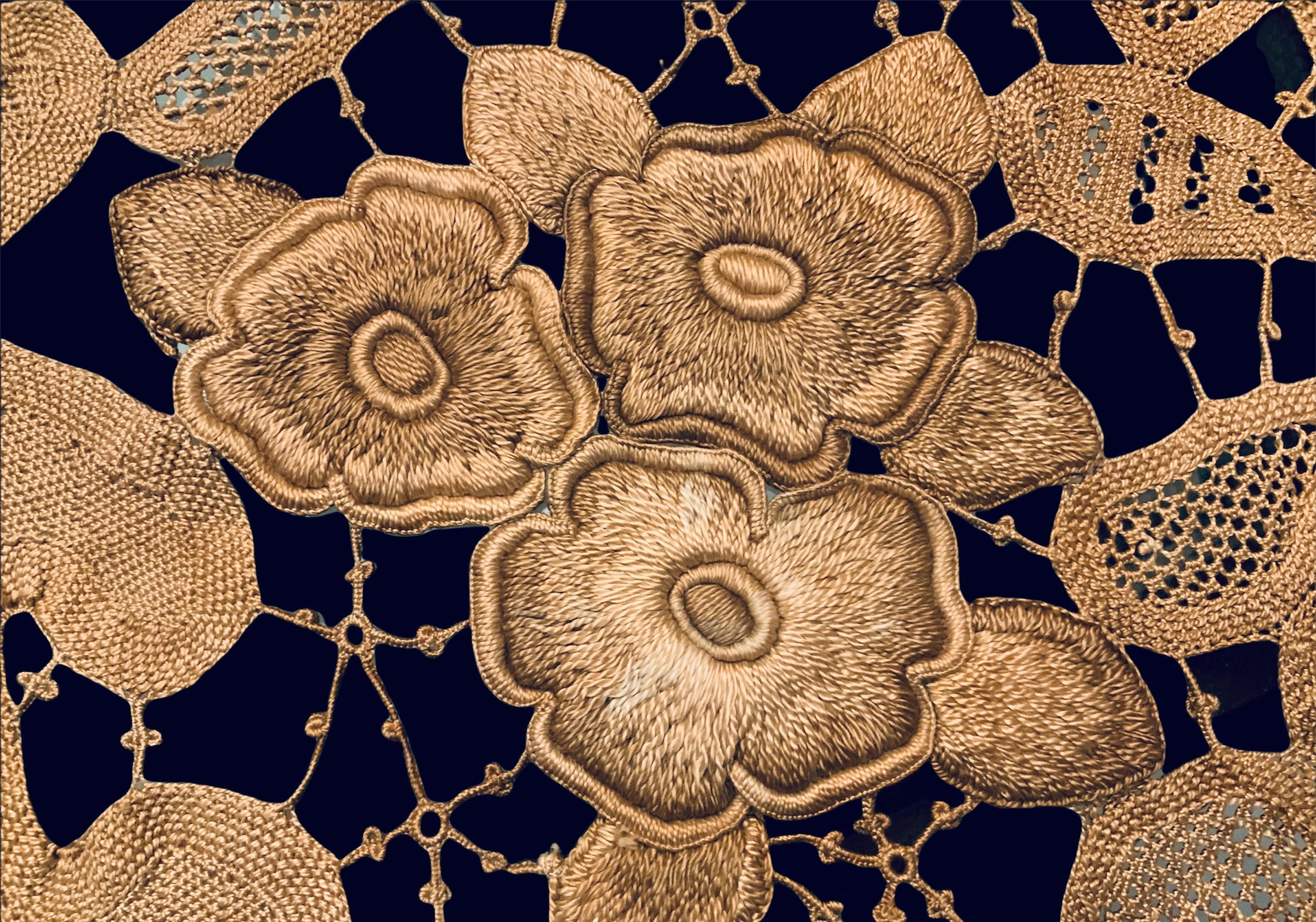 Unknown Rare Asymmetrical Rectangular Floral Crochet Tablecloth