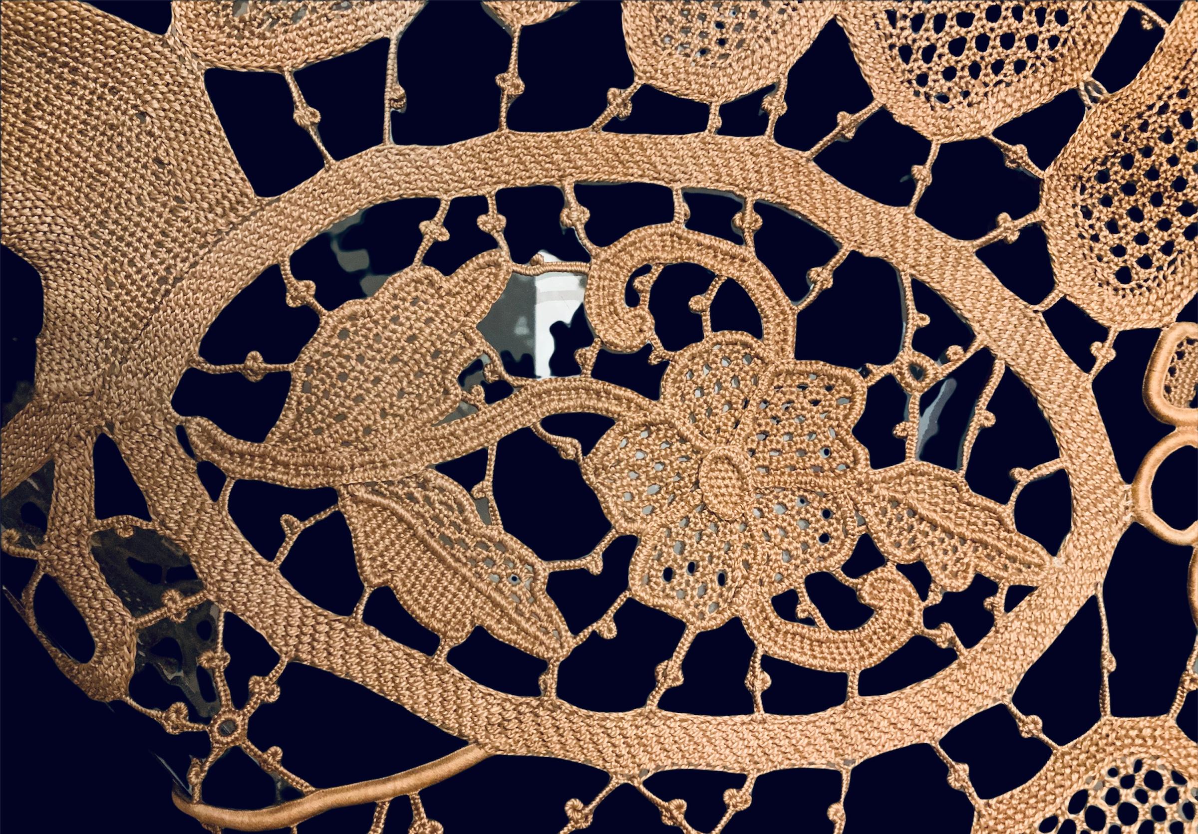 20th Century Rare Asymmetrical Rectangular Floral Crochet Tablecloth