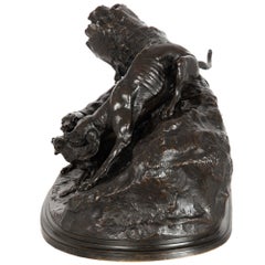 Rare Atelier French Antique Bronze Sculpture “Fox Hunt” by Pierre Jules Mêne