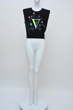 Seltenes Atelier Versace Schwarzes V-förmiges Crop-Oberteil aus Samt  MINT-Schliff