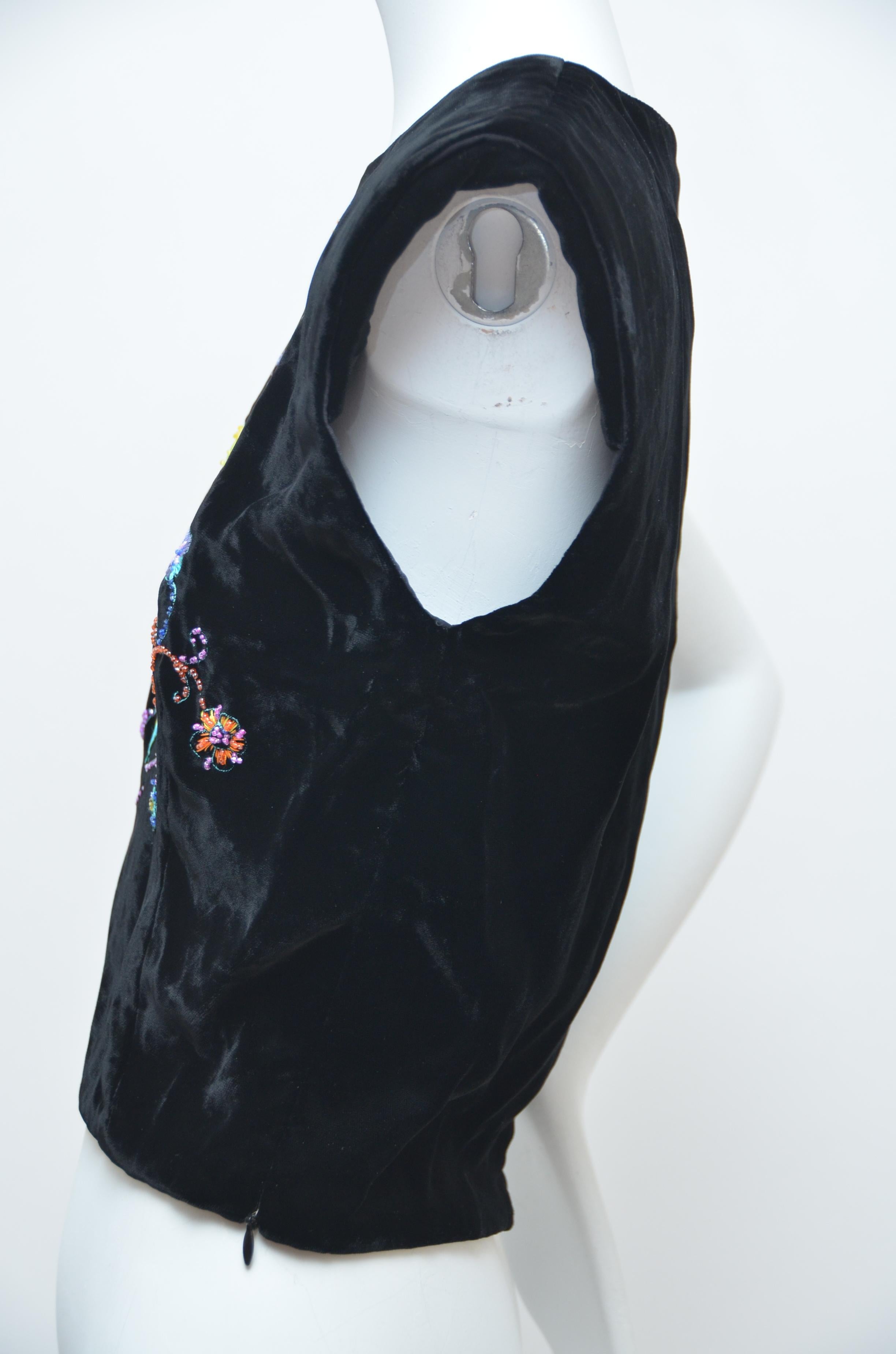 Rare Atelier Versace Black Velvet V Embellished Crop Top  MINT For Sale 1