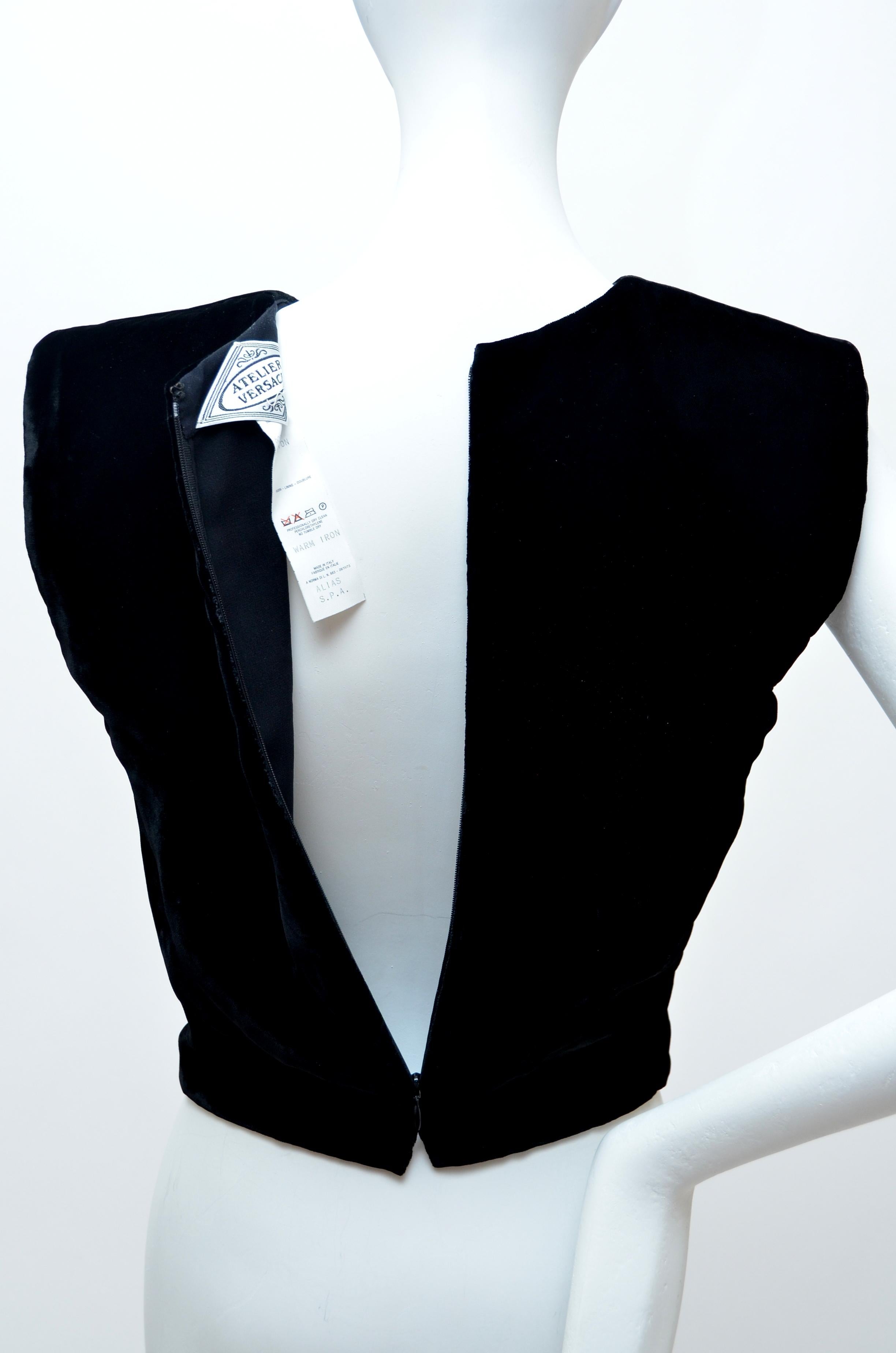 Rare Atelier Versace Black Velvet V Embellished Crop Top  MINT For Sale 2