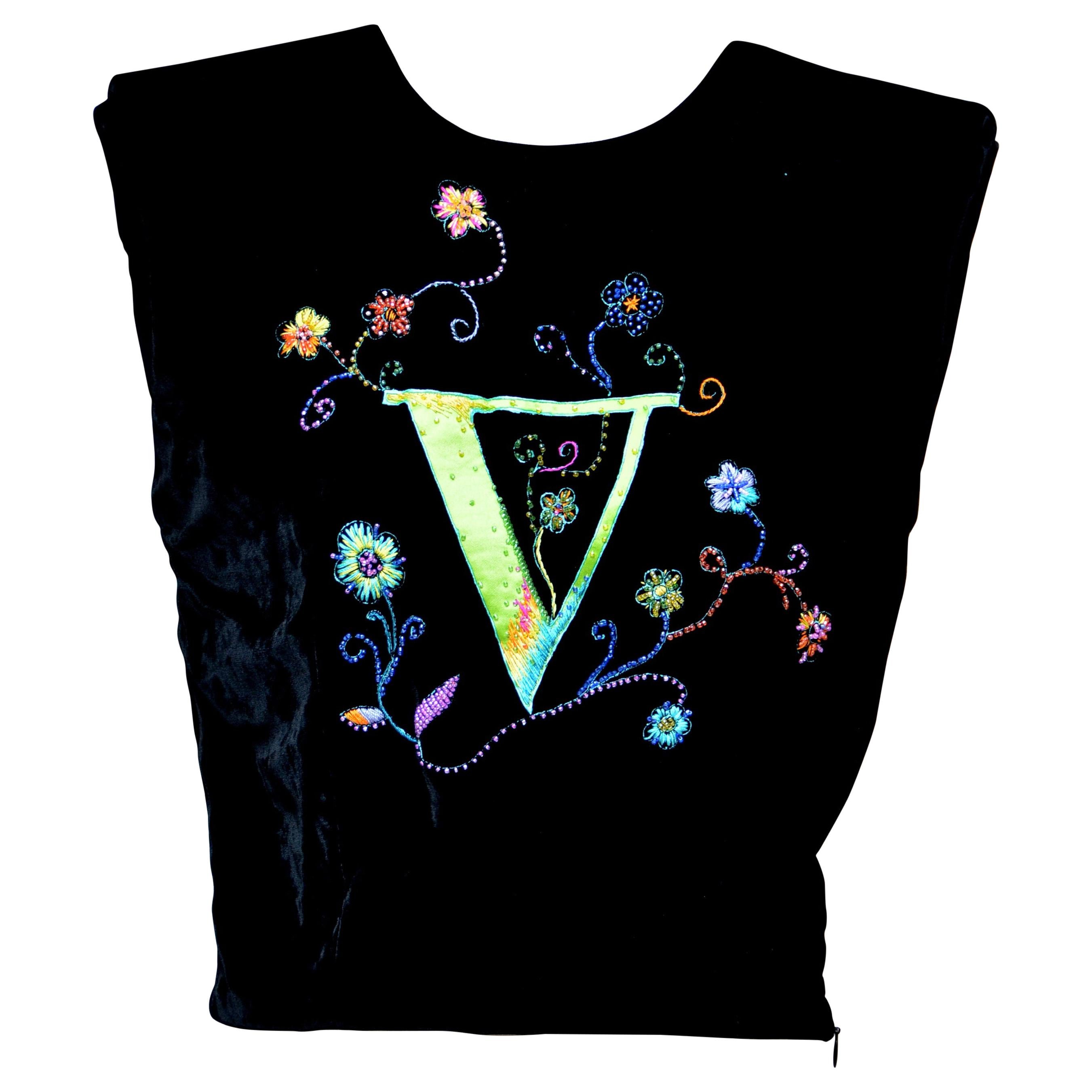 Rare Atelier Versace Black Velvet V Embellished Crop Top  MINT For Sale