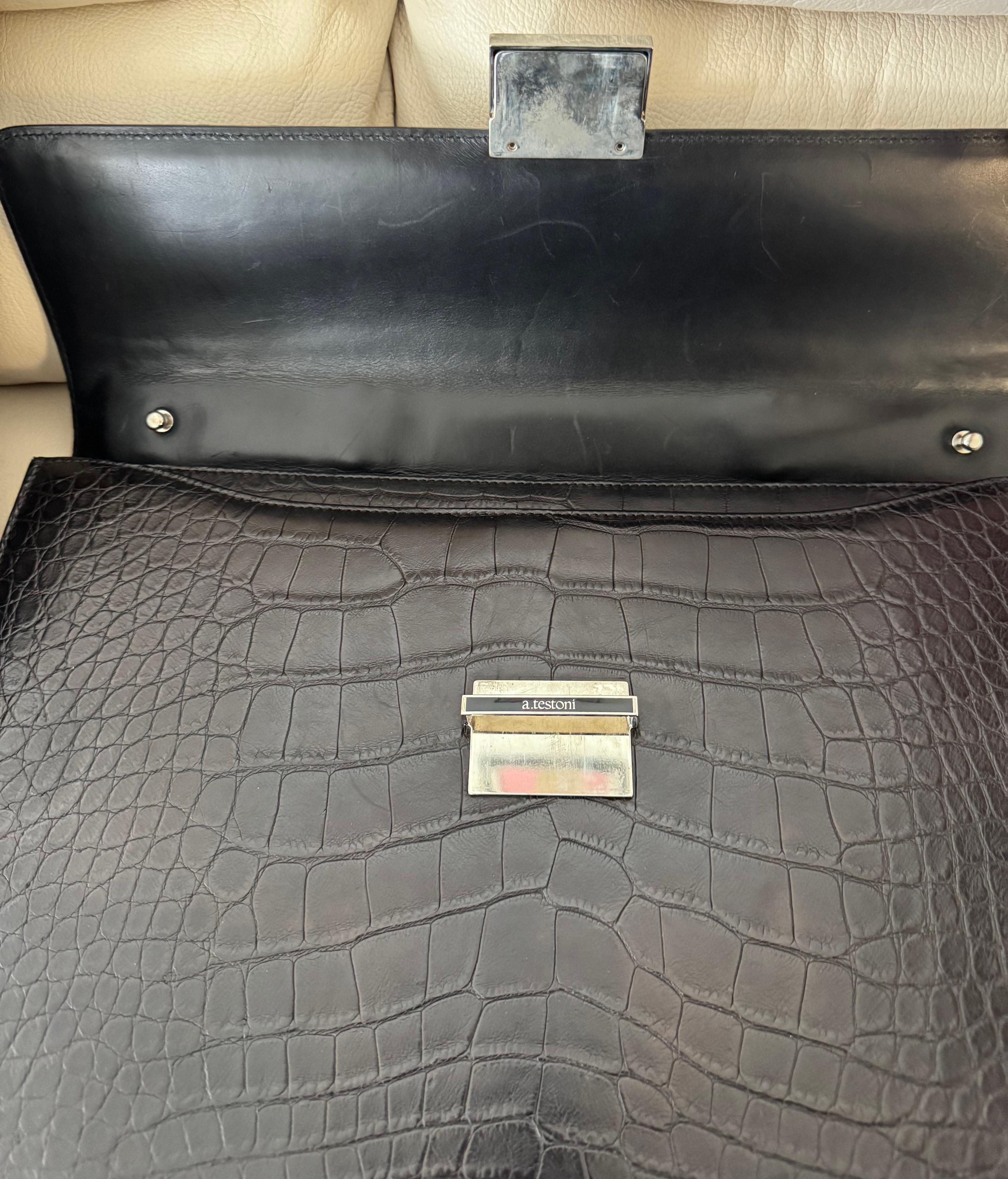 RARE A.Testoni Black Alligator Briefcase One of a Kind en vente 5