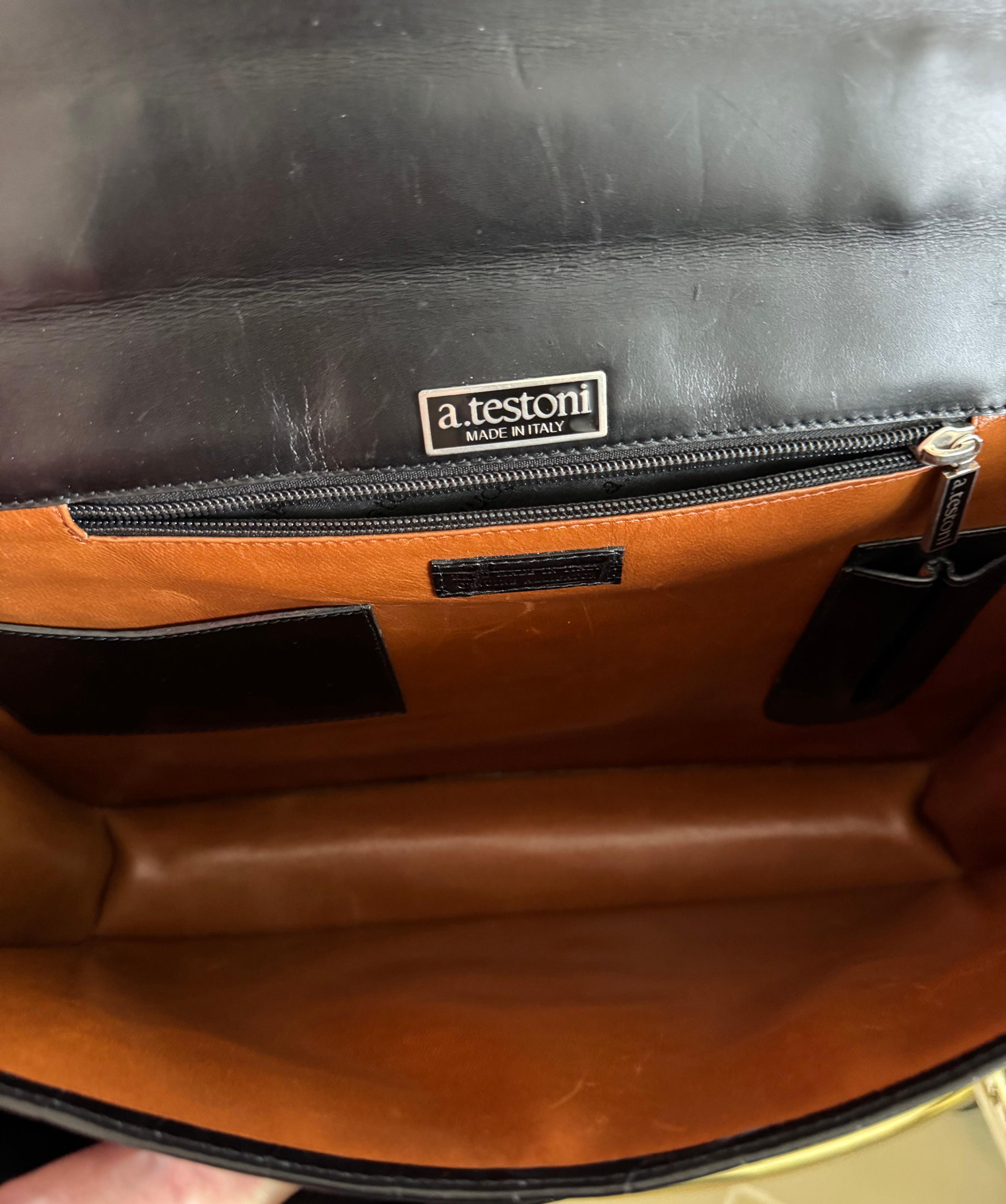RARE A.Testoni Black Alligator Briefcase One of a Kind en vente 8