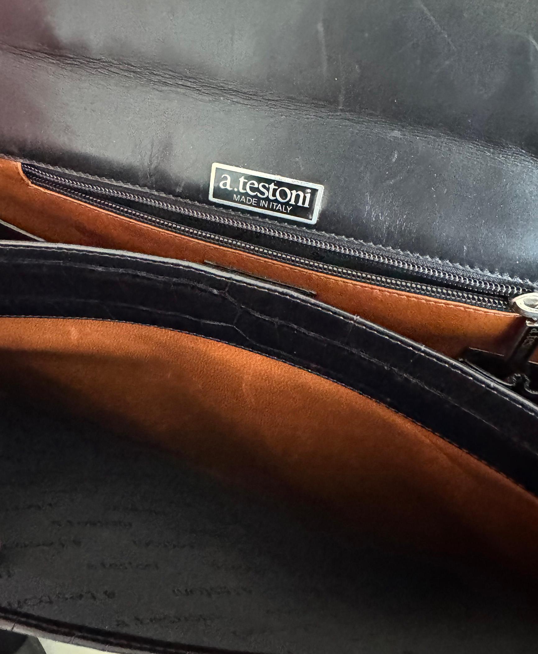 RARE A.Testoni Black Alligator Briefcase One of a Kind en vente 9