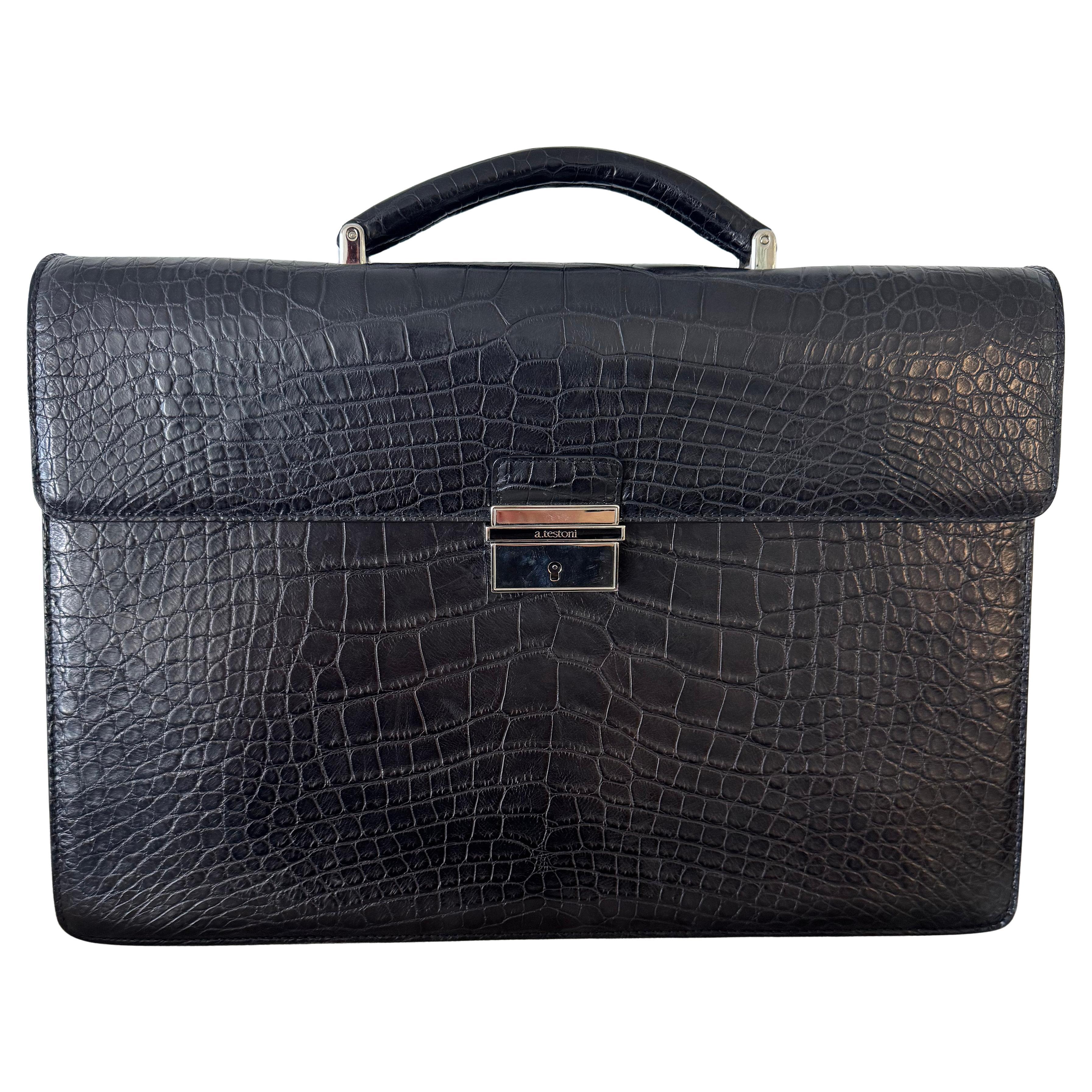 RARE A.Testoni Black Alligator Briefcase One of a Kind en vente
