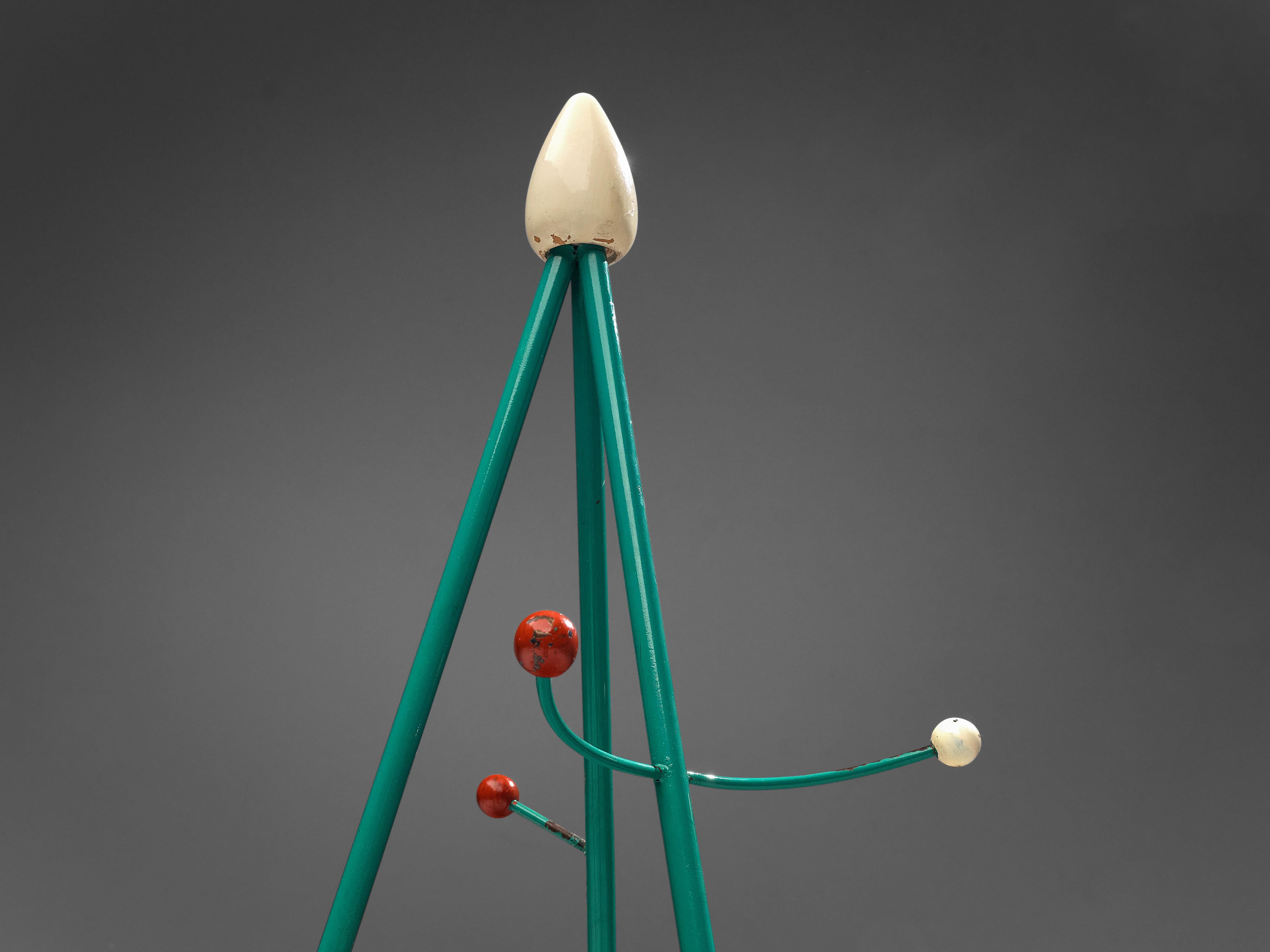 Post-Modern Rare Atomic Coat Rack in Green Metal