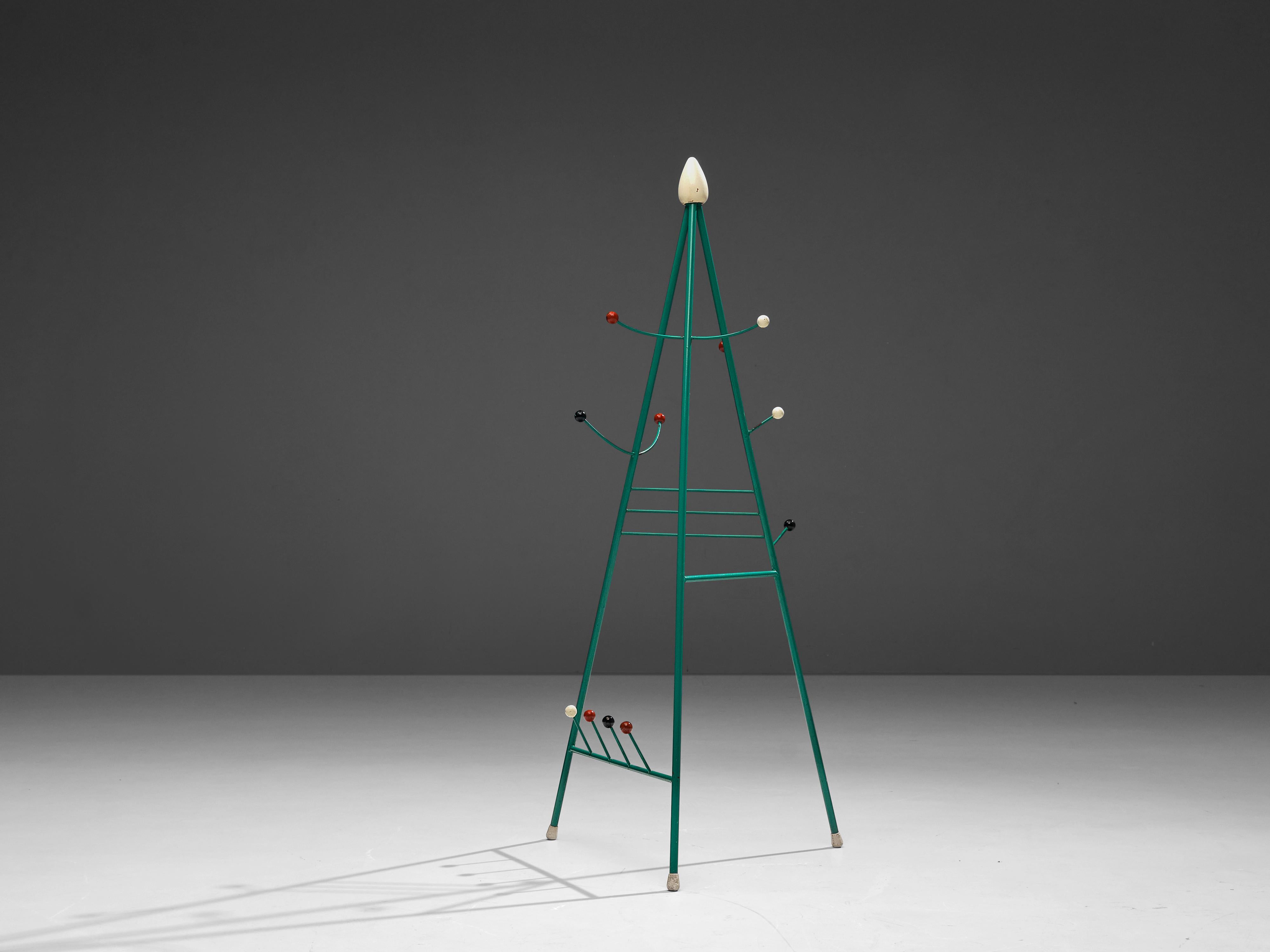 Belgian Rare Atomic Coat Rack in Green Metal