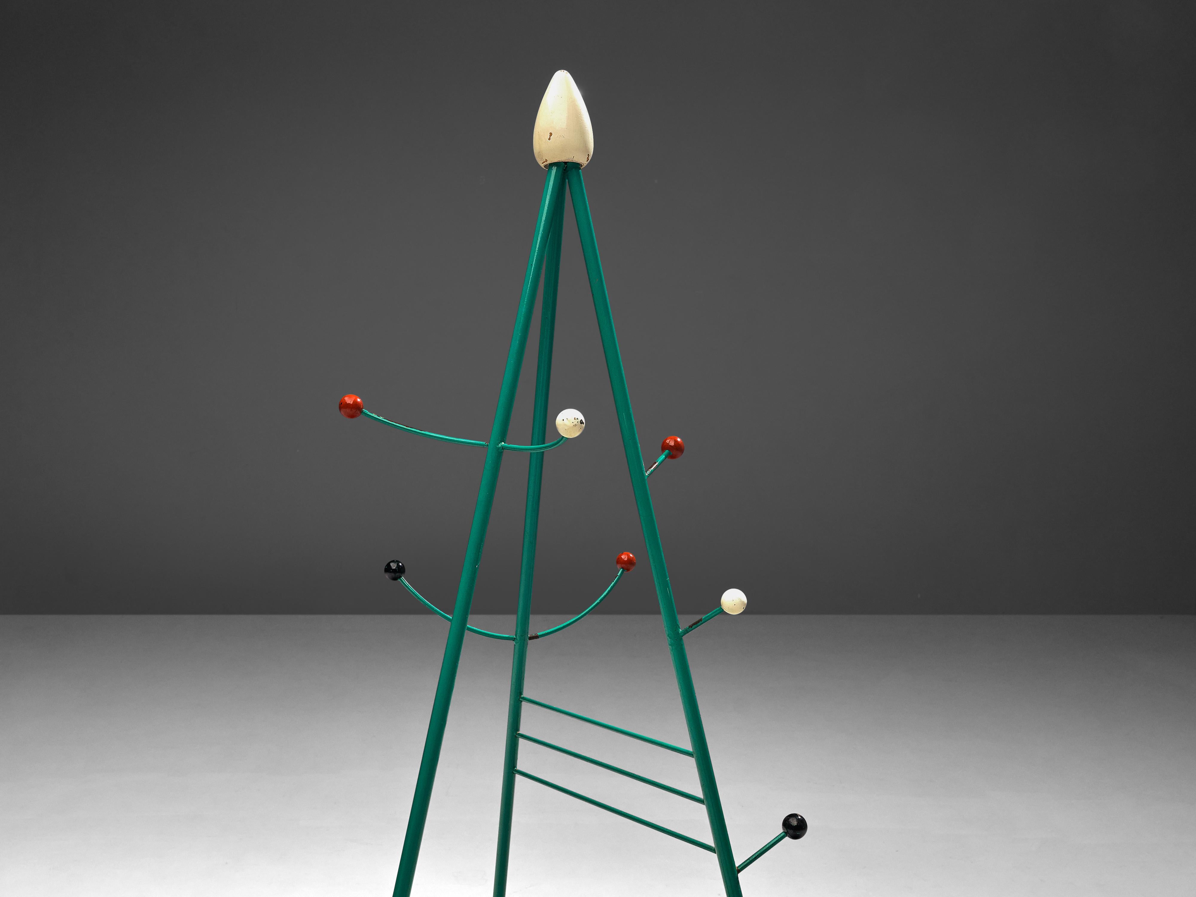 Mid-20th Century Rare Atomic Coat Rack in Green Metal