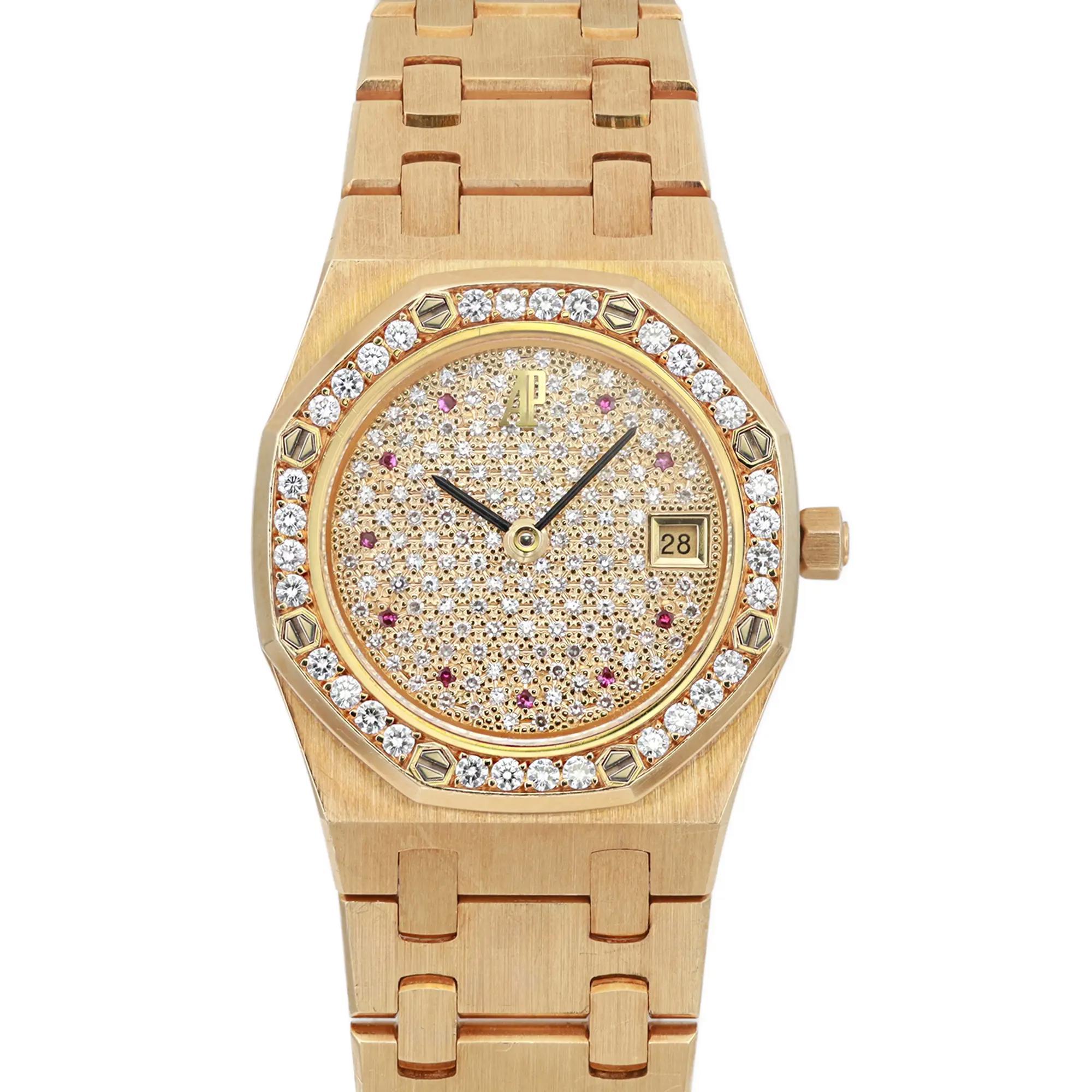 Extremely Rare model. It is in good preowned condition. Original diamond and Rubies. Comes with its original AP box. 

General Information
Brand: Audemars Piguet
Model: Royal Oak
Model Number: 67154BA
Type: Wristwatch
Department: Women
Style: