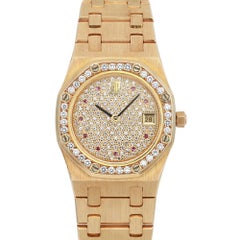 Rare Audemars Piguet Mini Royal Oak 25mm 18k Gold Rubies Ladies Watch 66319BA