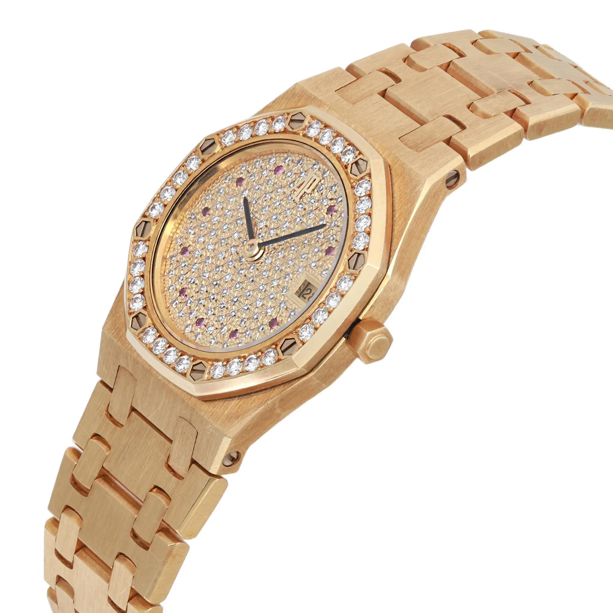 Rare Audemars Piguet Mini Royal Oak 25mm 18k Gold Rubies Ladies Watch 66319BA In Good Condition In New York, NY