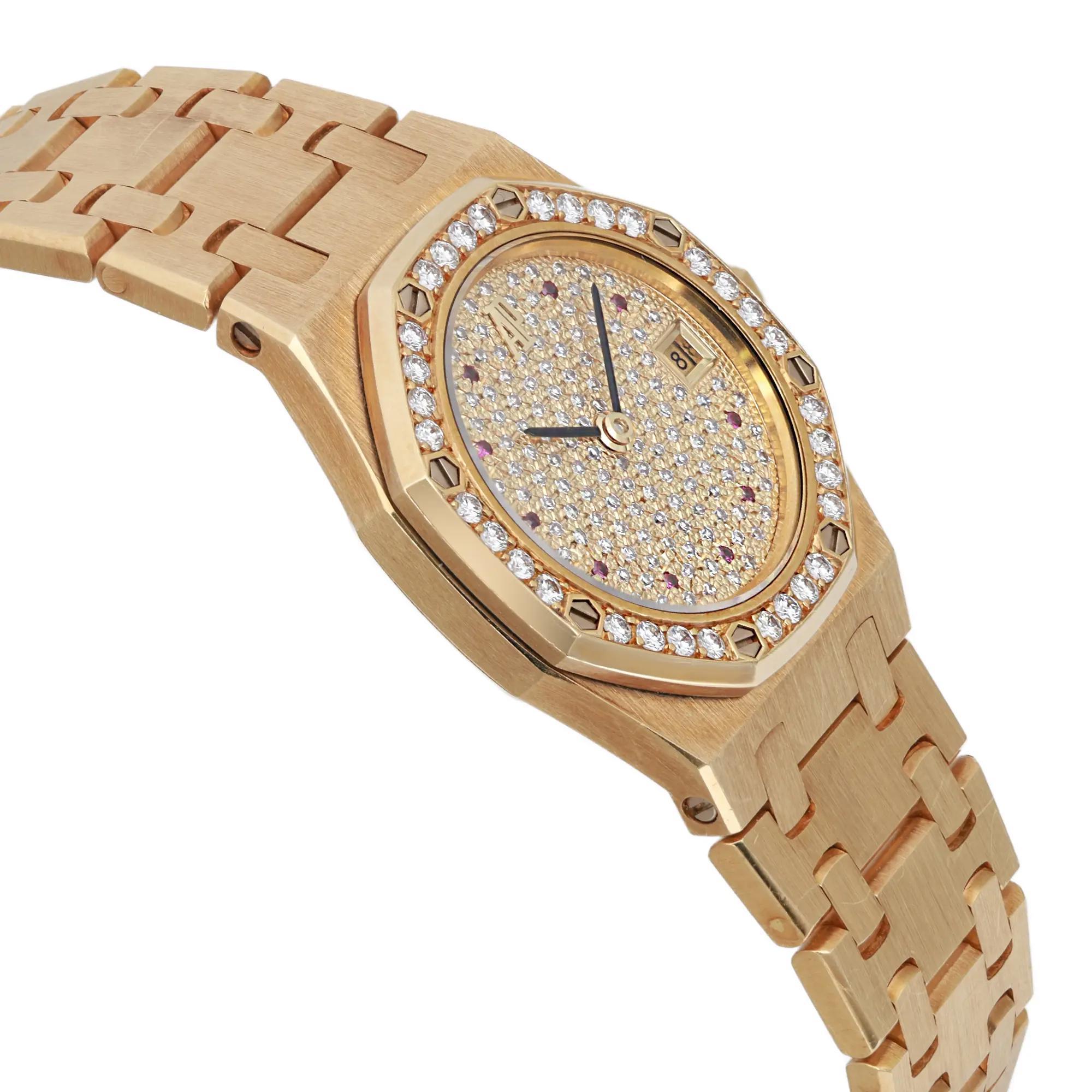 Women's Rare Audemars Piguet Mini Royal Oak 25mm 18k Gold Rubies Ladies Watch 66319BA