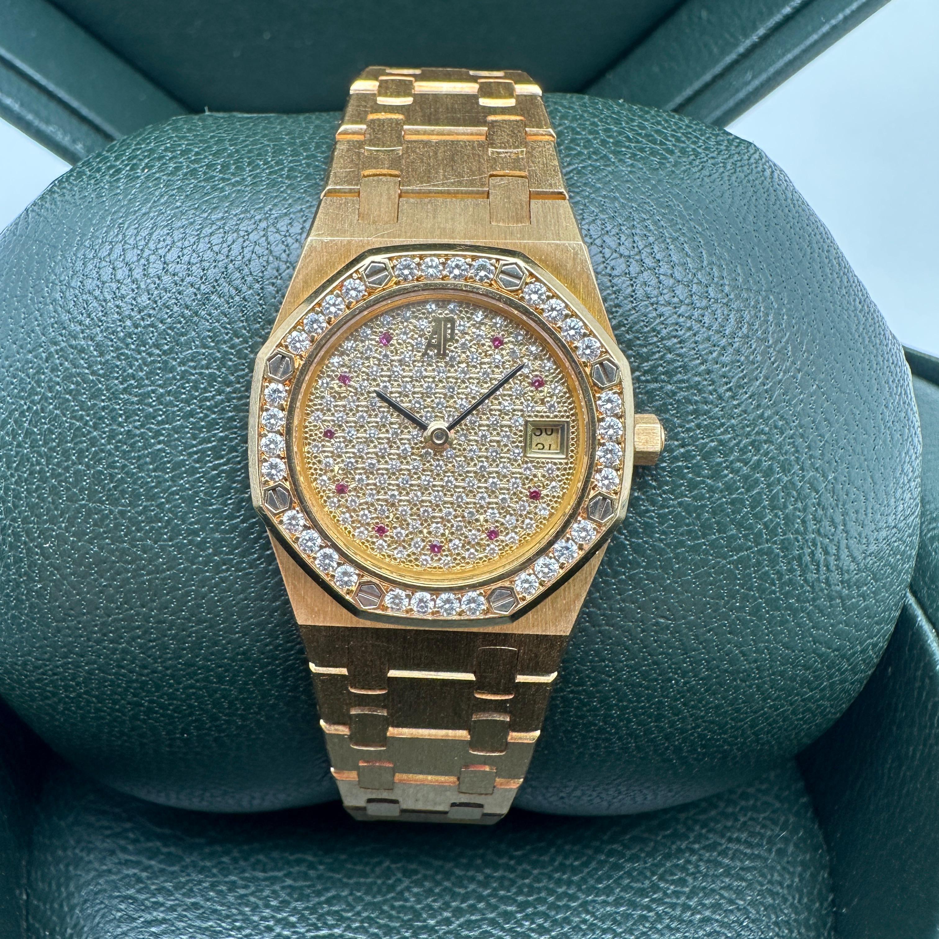 Rare Audemars Piguet Mini Royal Oak 25mm 18k Gold Rubies Ladies Watch 66319BA 3