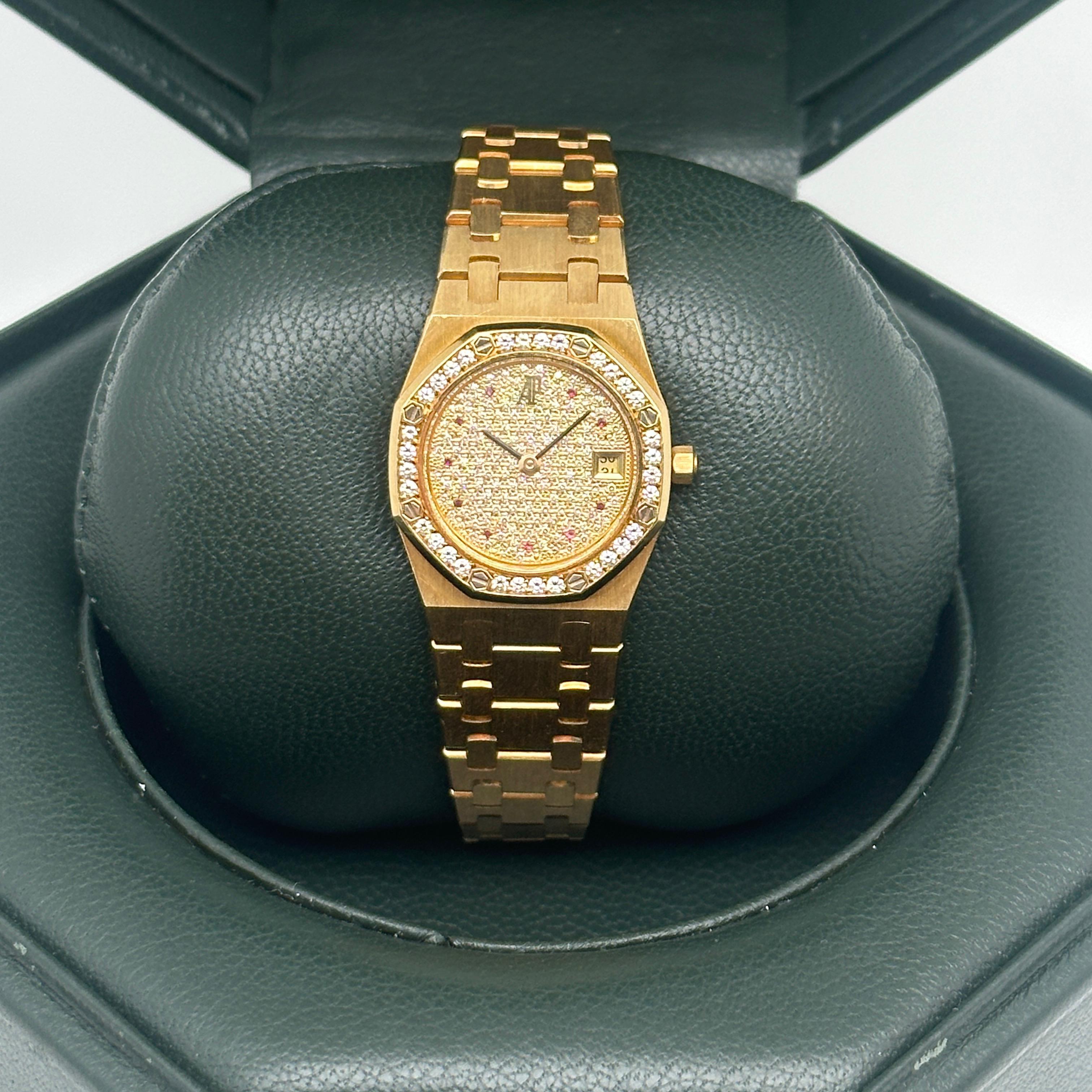 Rare Audemars Piguet Mini Royal Oak 25mm 18k Gold Rubies Ladies Watch 66319BA 4