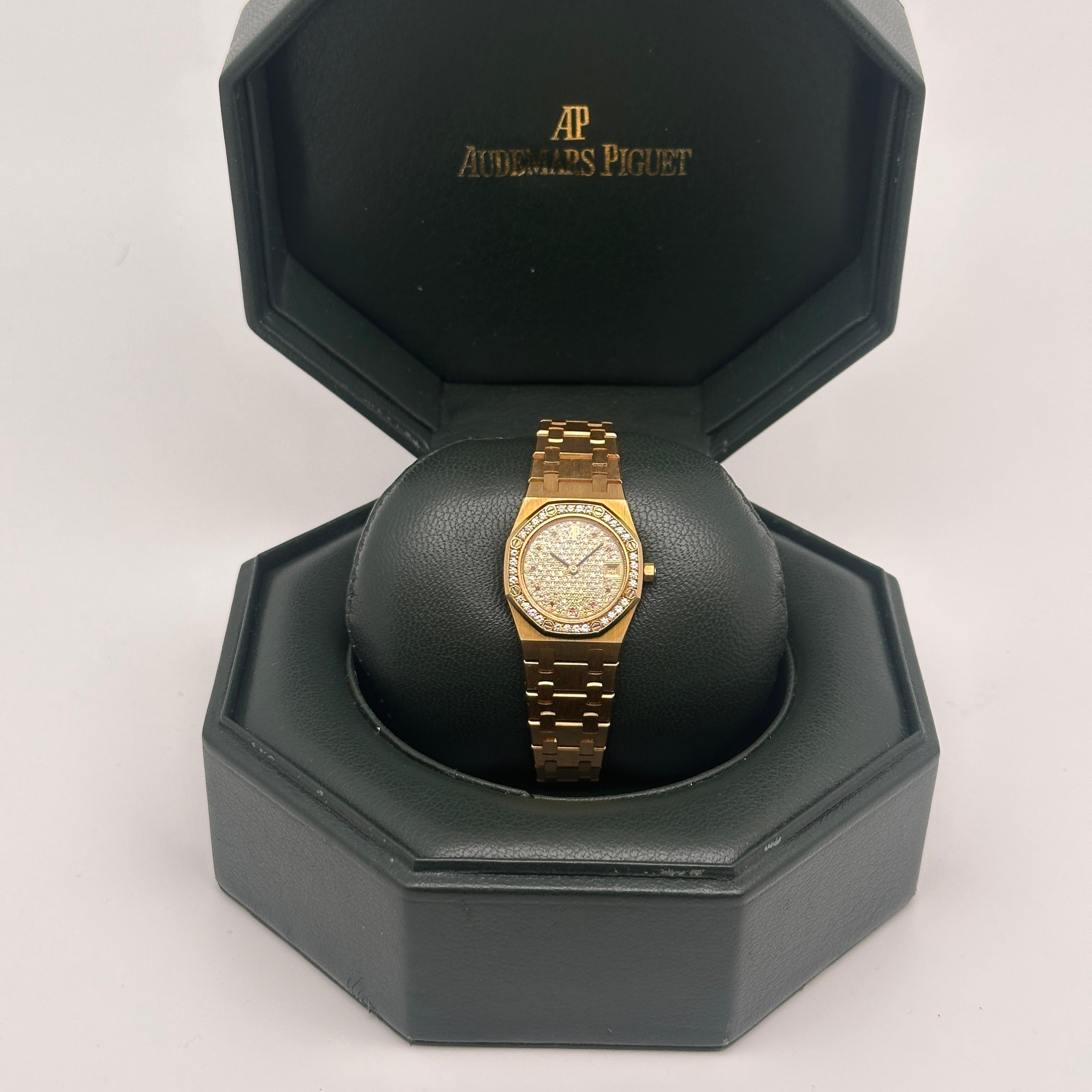 Rare Audemars Piguet Mini Royal Oak 25mm 18k Gold Rubies Ladies Watch 66319BA 5