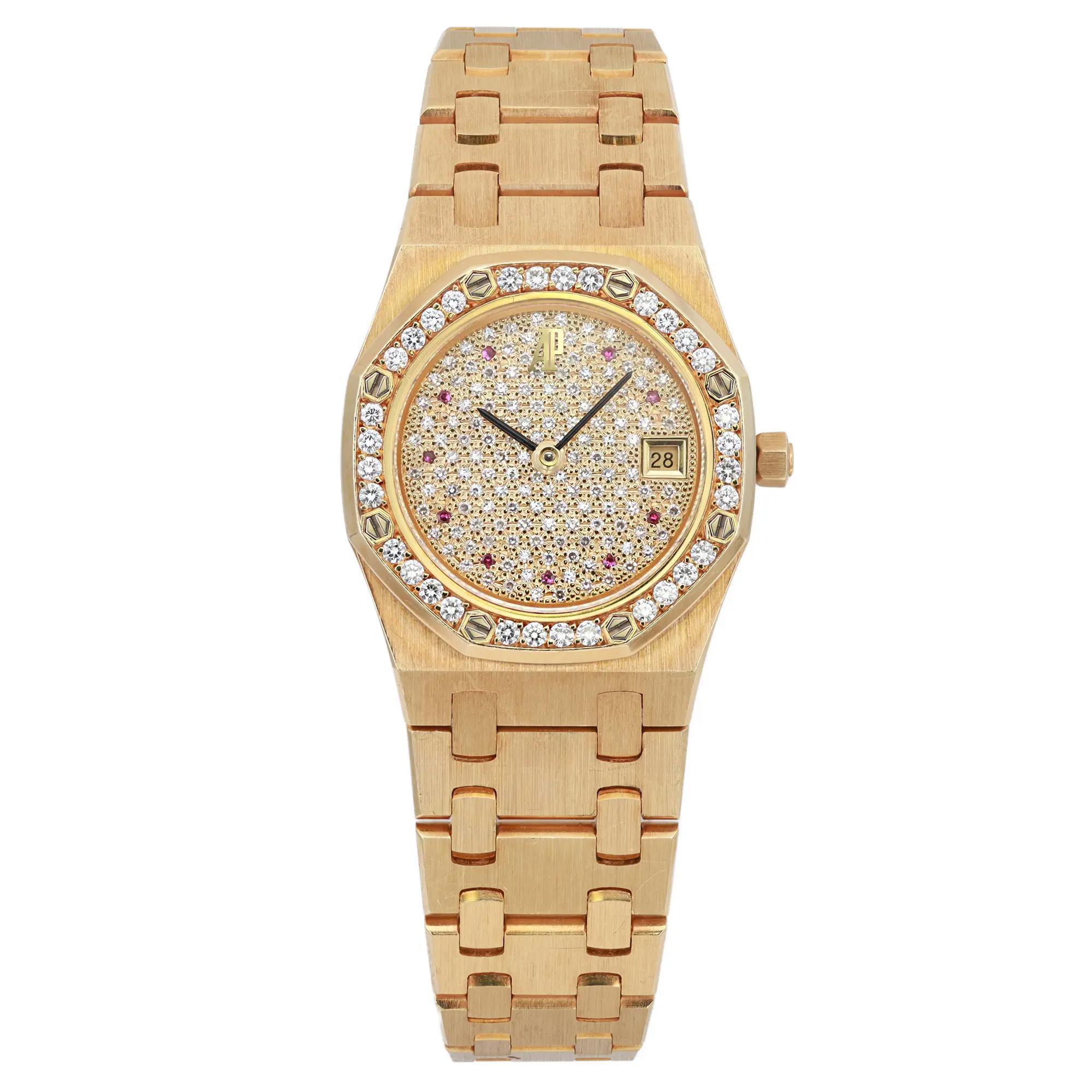 Rare Audemars Piguet Mini Royal Oak 25mm 18k Gold Rubies Ladies Watch 66319BA