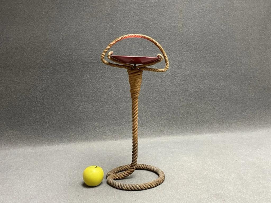 French Rare AUDOUX et MINET standing ashtray in rope DESIGN 1950's For Sale