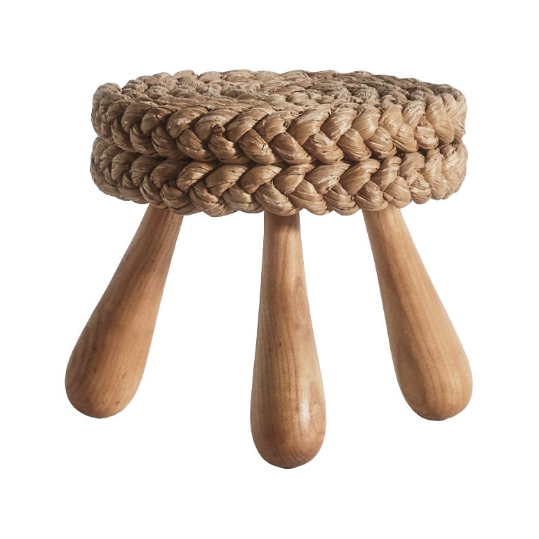 Rare Audoux & Minet Rope Stool, France, 1950s For Sale