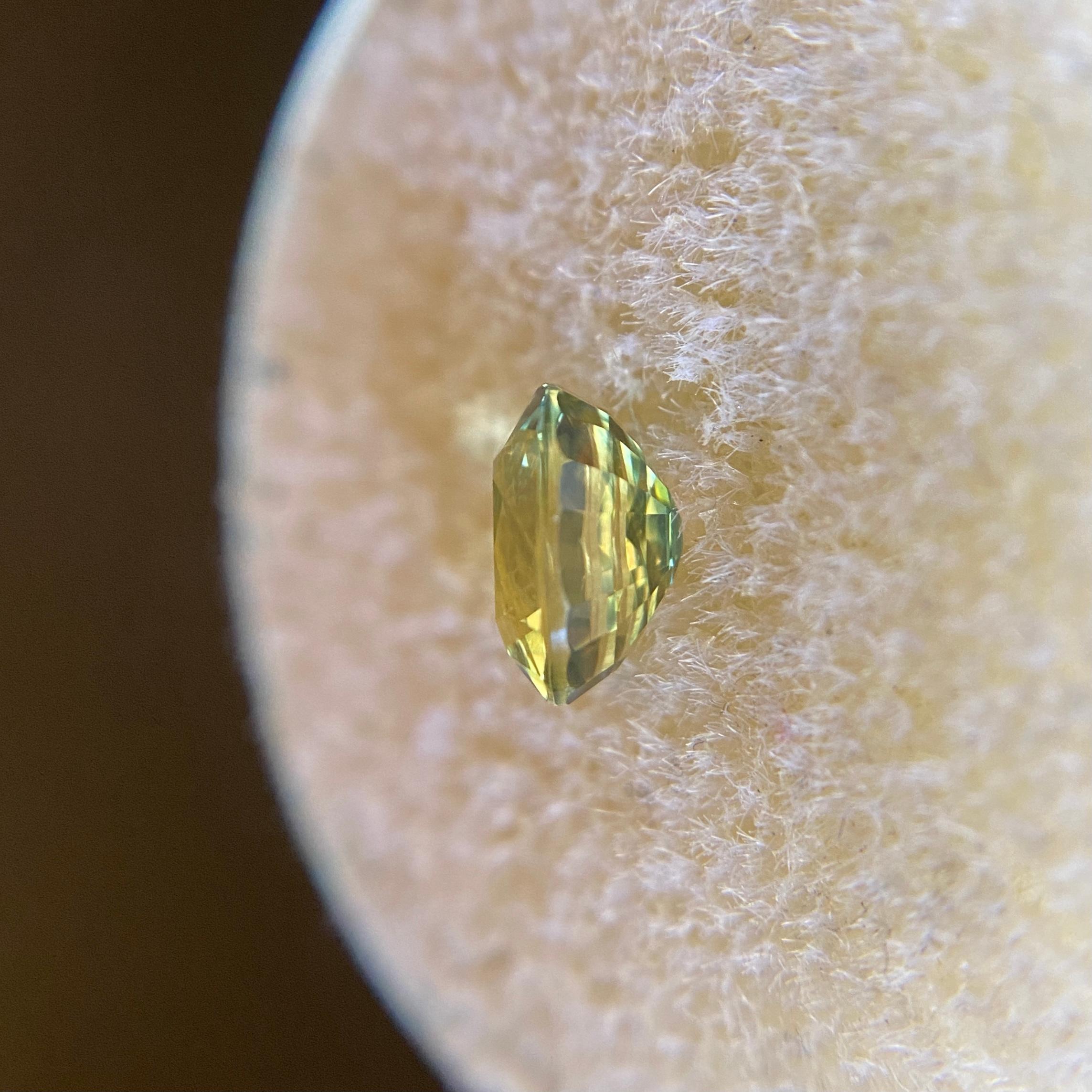 Rare Green Blue Yellow Australian Parti Colour Sapphire Gemstone.

1.06 Carat with a beautiful and unique green blue yellow parti colour effect. Also has excellent clarity, a very clean stone with only some small natural inclusions visible when