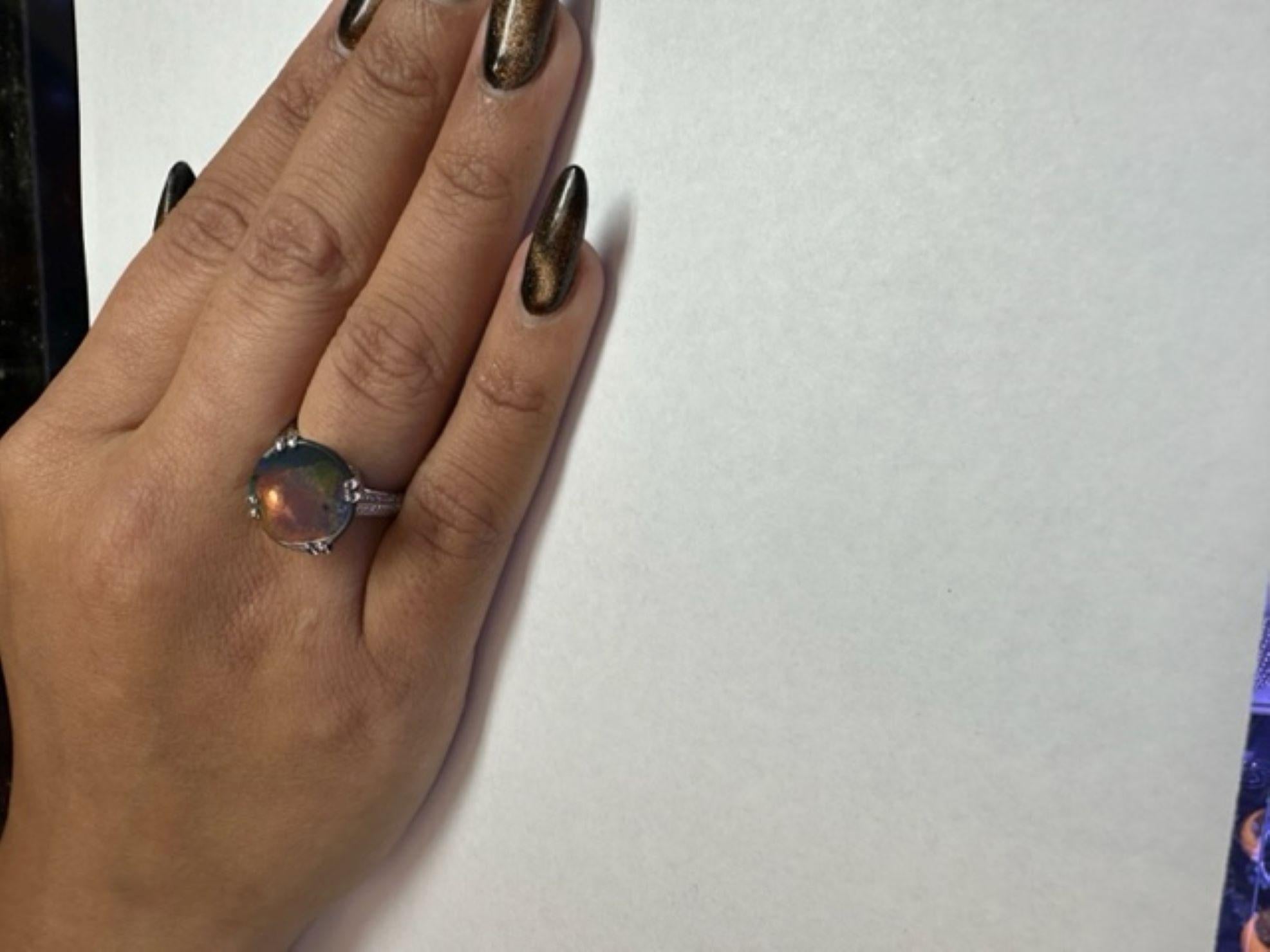 Cabochon Rare Australian Lightning Ridge Black Opal Diamond Ring For Sale