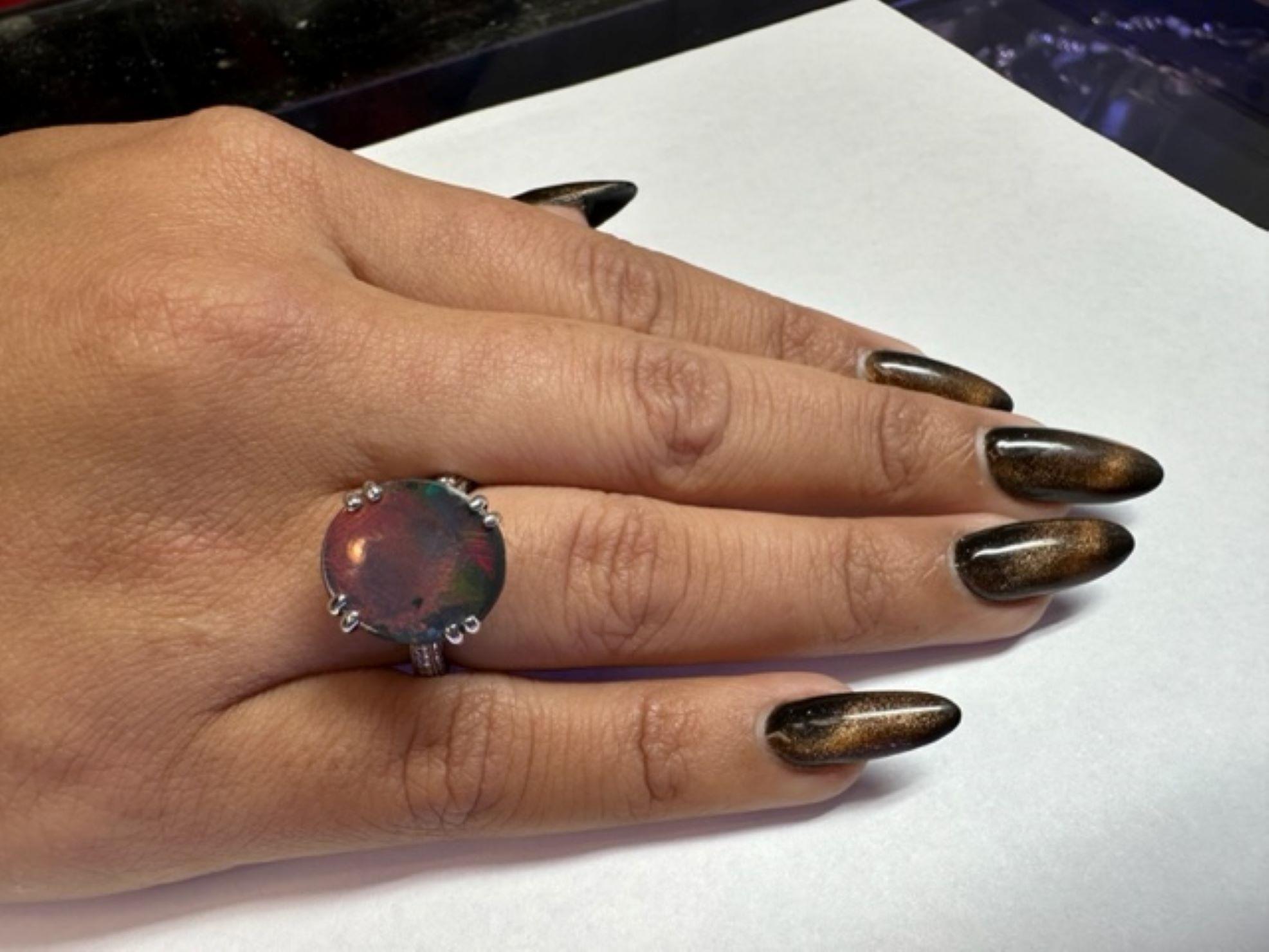 Rare Australian Lightning Ridge Black Opal Diamond Ring In New Condition For Sale In New York, NY