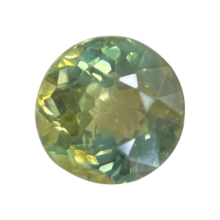 Rare saphir australien rond de 0,88 carat de couleur jaune vert et jaune non traité