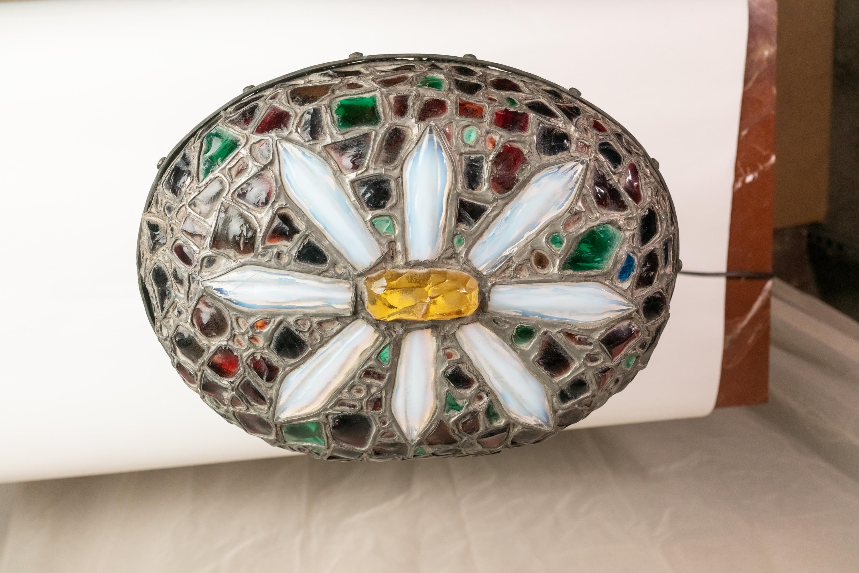 Rare Austrian Colorful Art Nouveau Bronze and Glass Chunk Jewel Table Lamp 11