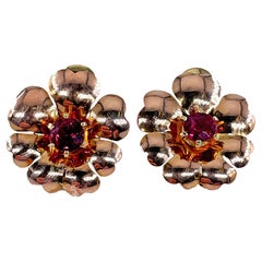 Seltene GIA natürliche 1,20ct RUBY 14K Roségold Blume Vintage Clip-Ohrringe, GIA
