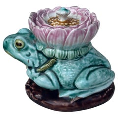 Rare Austrian Majolica Frog Inkwell circa 1890