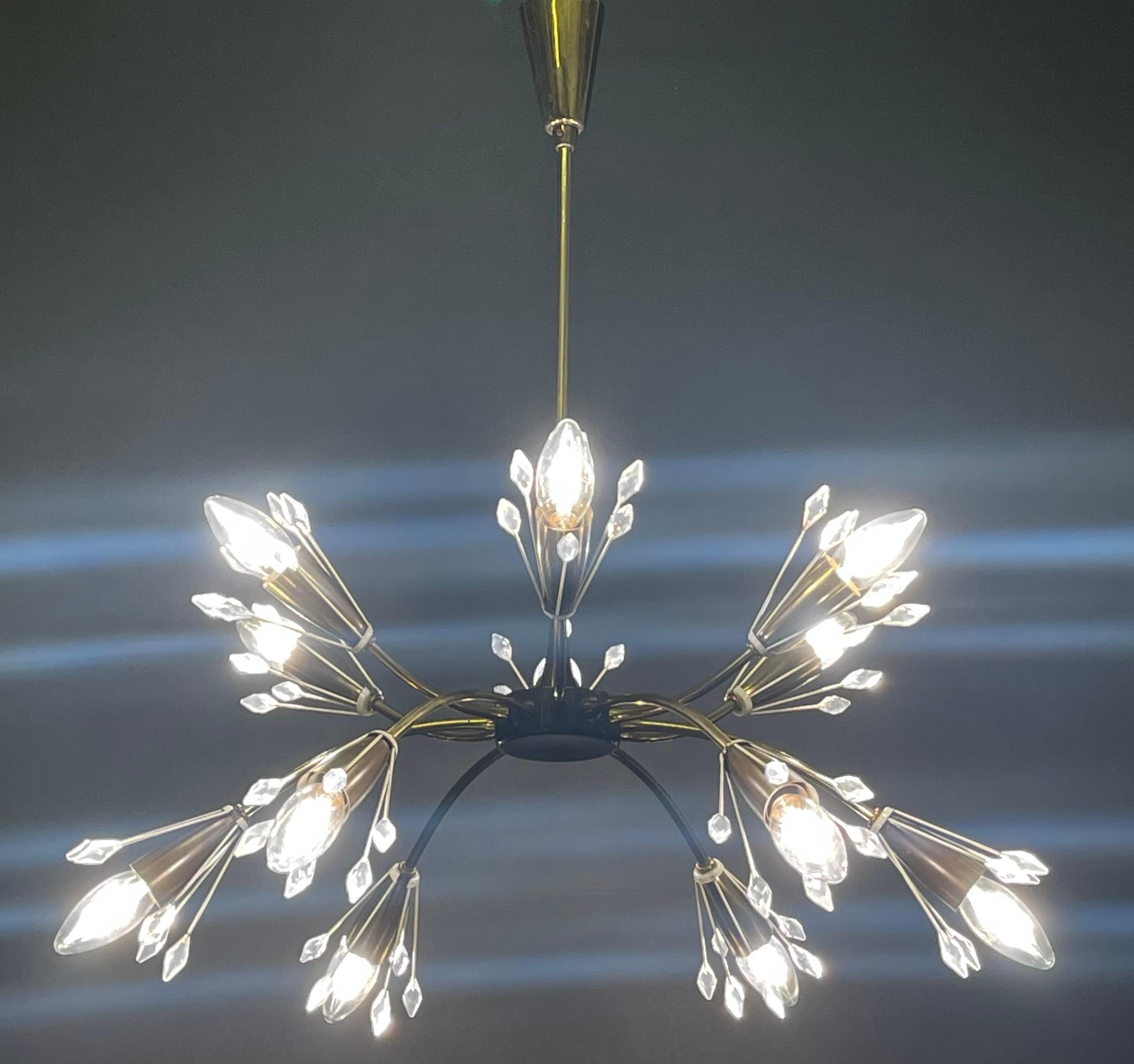 Polished Rare Austrian Mid- Century Chandelier by Rupert Nikoll, 1950s  For Sale