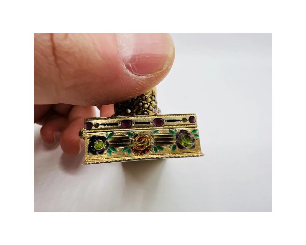 Rare Austrian Silver and Enamel Stamp Box with Mouse and Seed Pearls For Sale 5