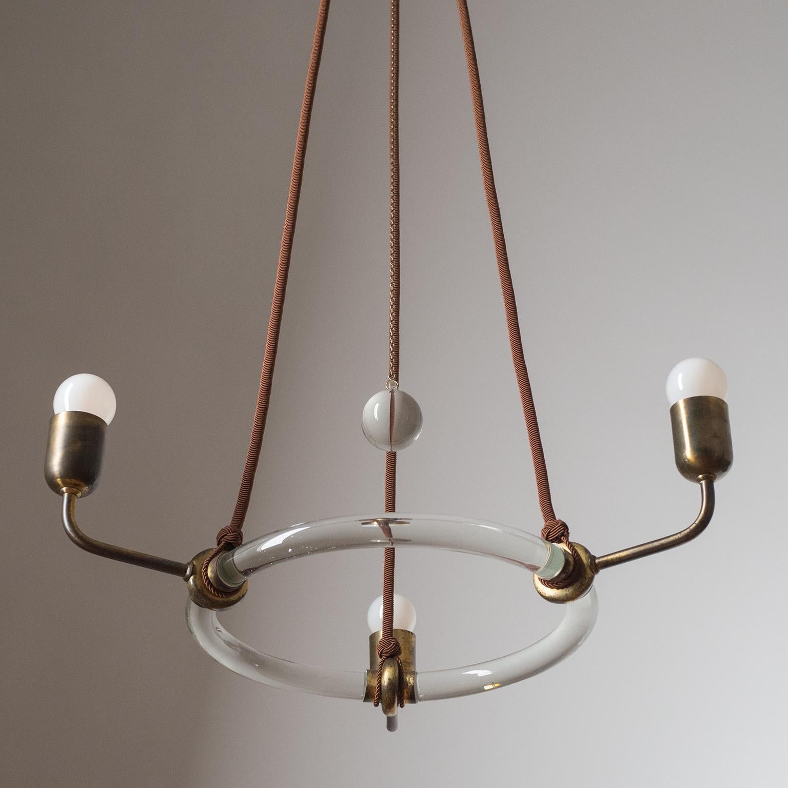 Rare Austrian Suspension Chandelier, 1920s, Glass and Brass 1