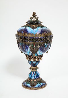 Rare Austro-Hungarian Silver, Enamel and Gem-Set Lidded Goblet Vase