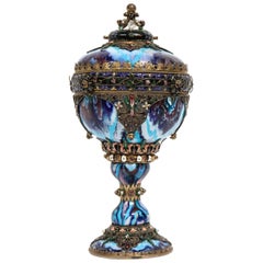 Rare Austro-Hungarian Silver, Enamel and Gem-Set Lidded Goblet Vase