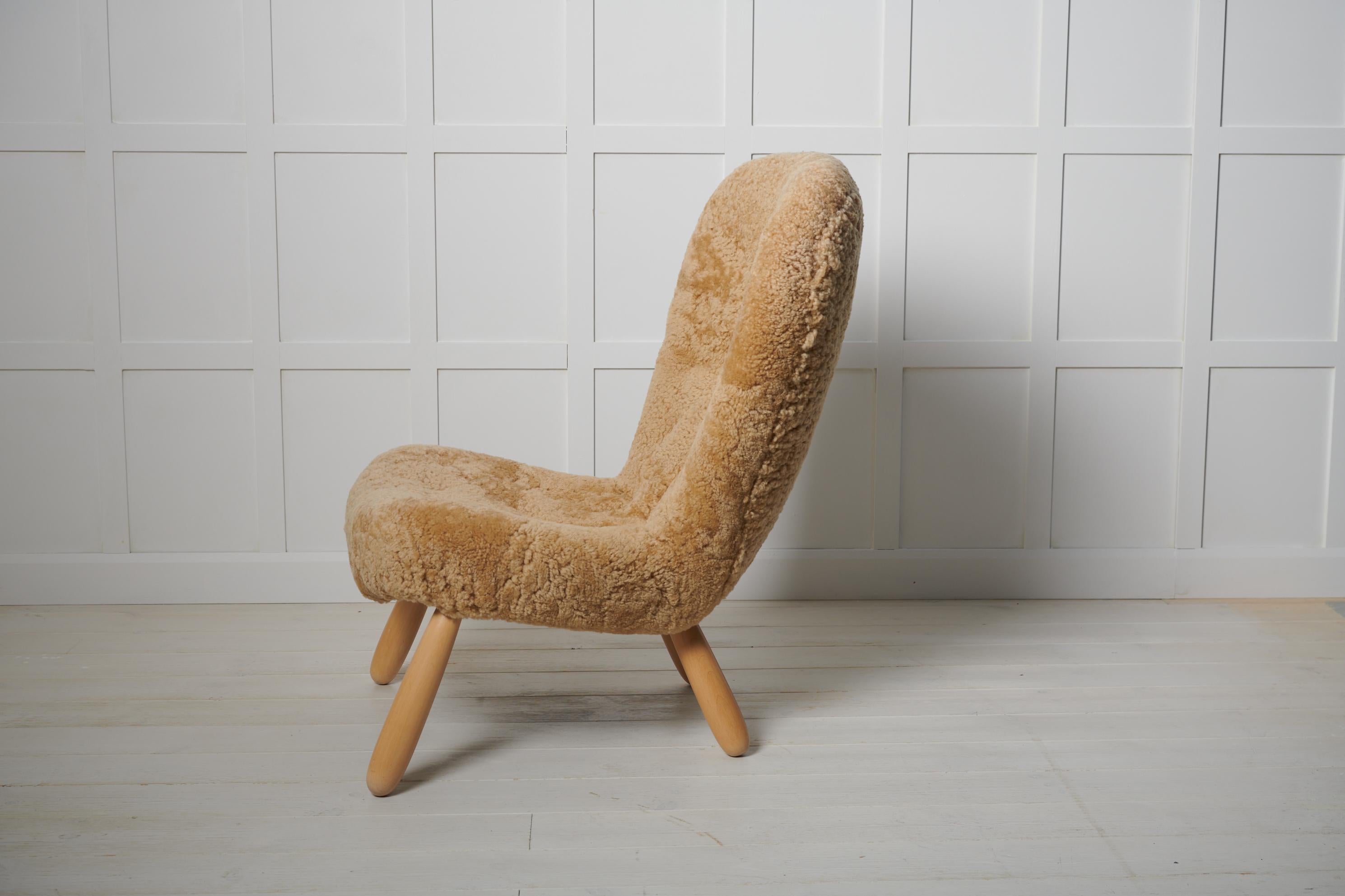 Rare Authentic Scandinavian Modern Clam Chair by Arnold Madsen, Denmark In Good Condition For Sale In Kramfors, SE