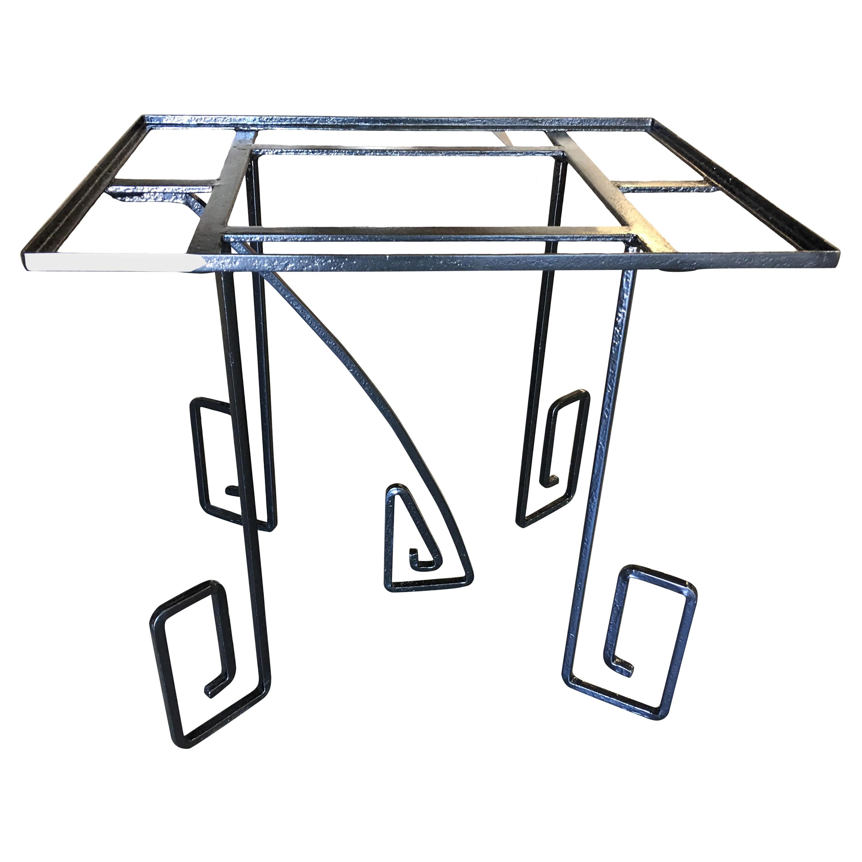 Rare Avant-Garde Scrolling Art Deco Iron Dining Outdoor Patio Table For Sale