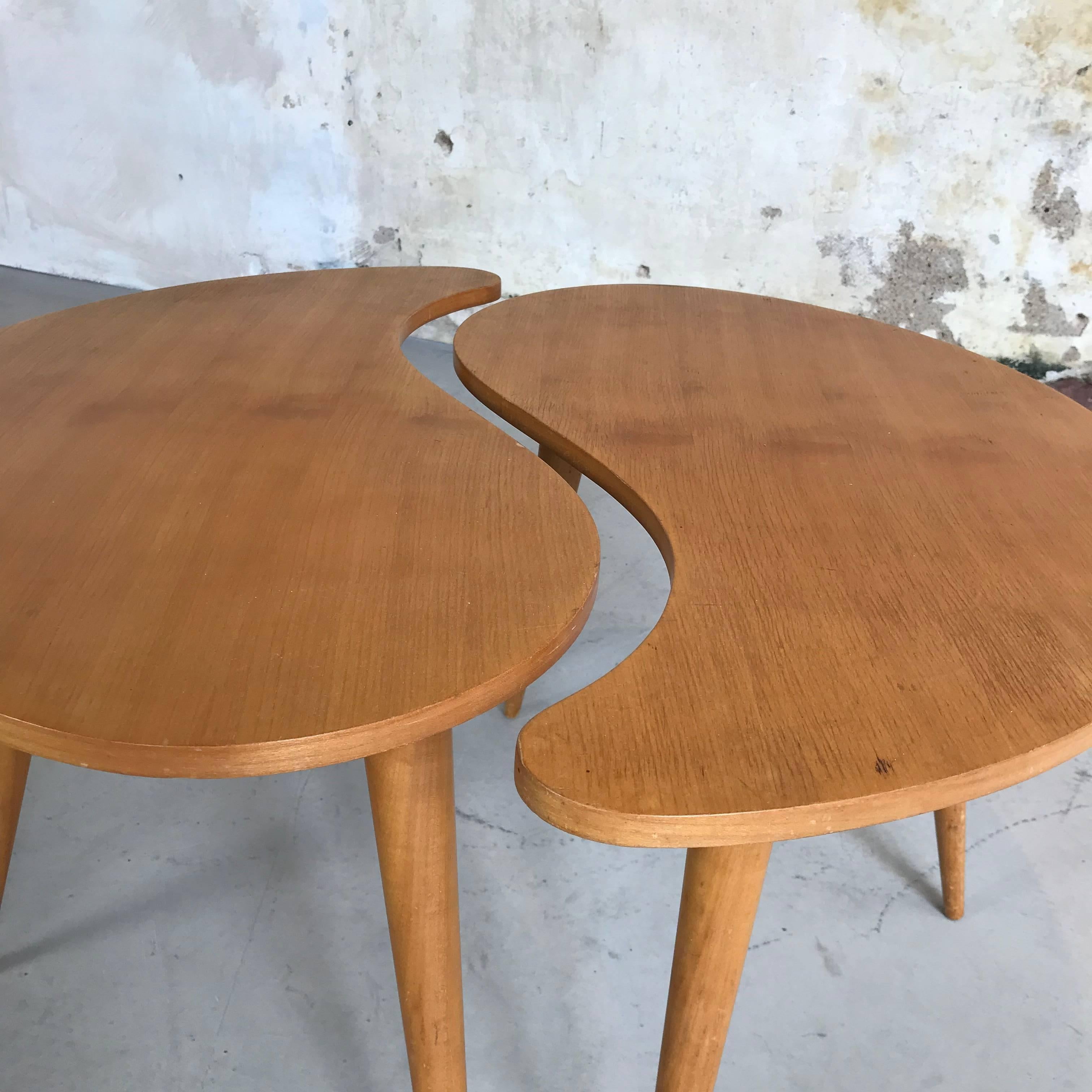 Veneer Rare Awesome Dutch Kidney-Shaped Coffee Table Set from ‘Gelderland NV’, 1950s