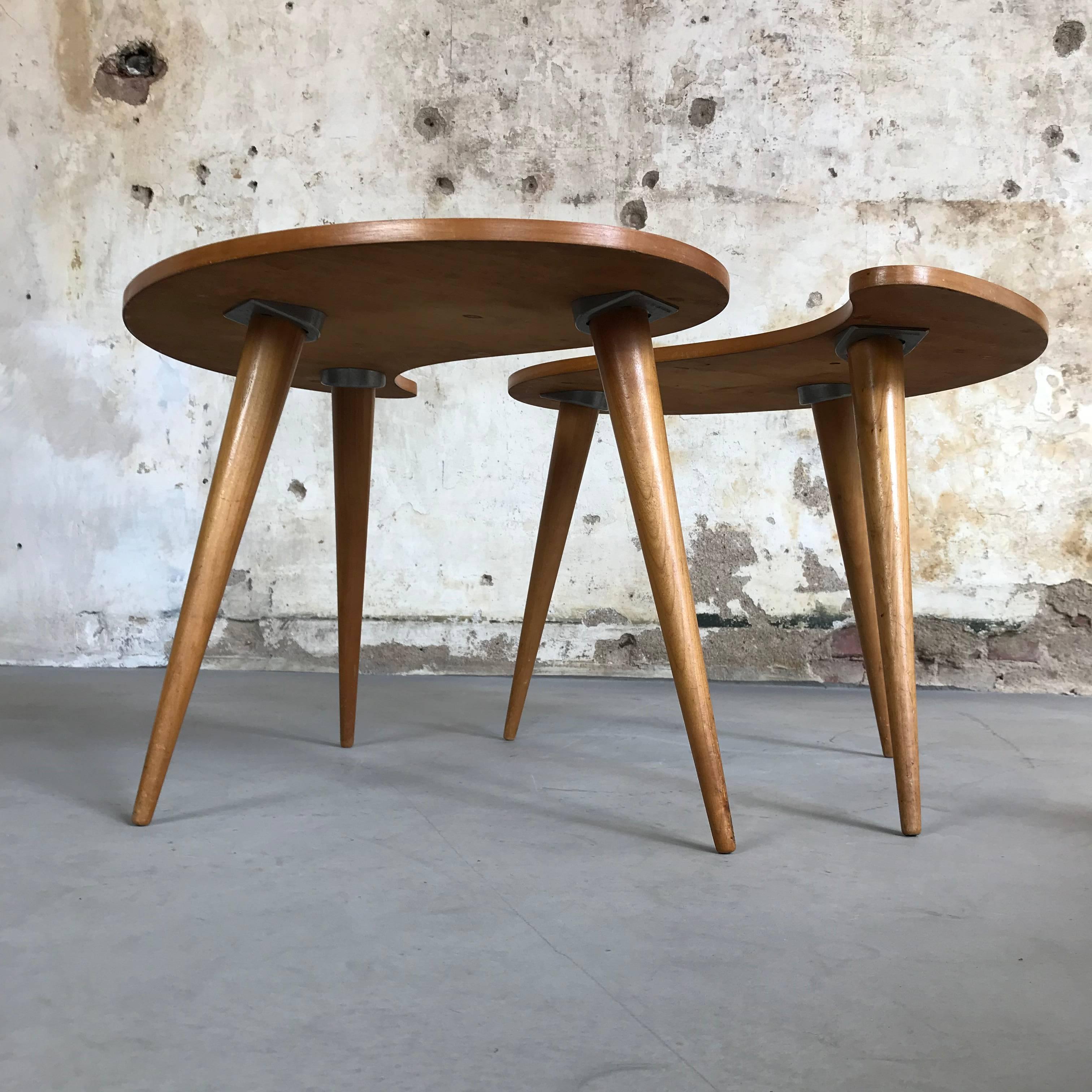 Beech Rare Awesome Dutch Kidney-Shaped Coffee Table Set from ‘Gelderland NV’, 1950s