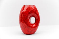 rare awesome red and white fat lava vase, Germany 1950s