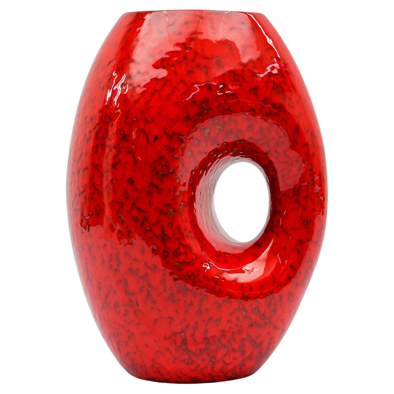 rare awesome red and white fat lava vase, Germany 1950s