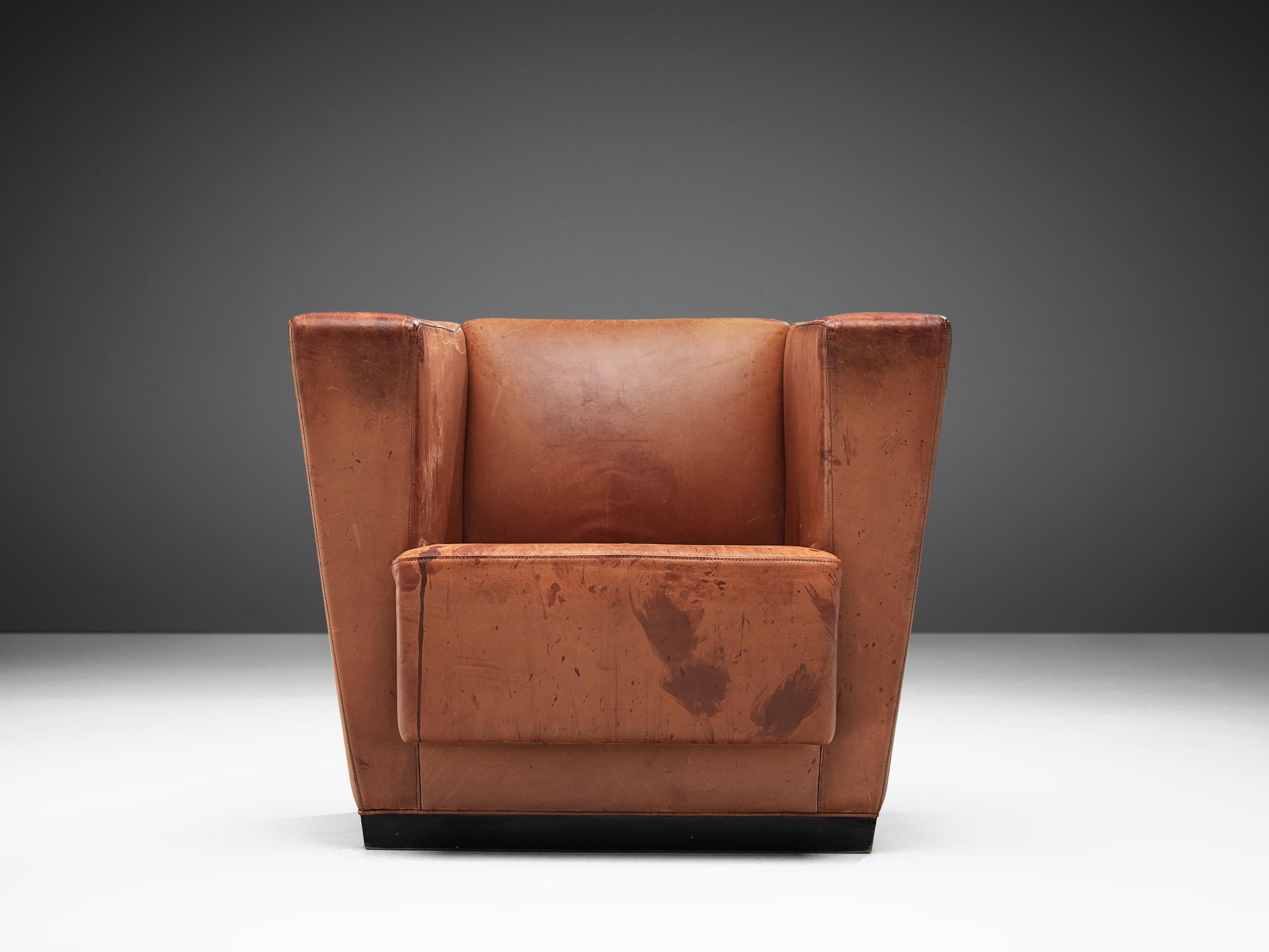 Scandinavian Modern Rare Axel Einar Hjorth ‘Lido’ Lounge Chair in Original Patinated Leather