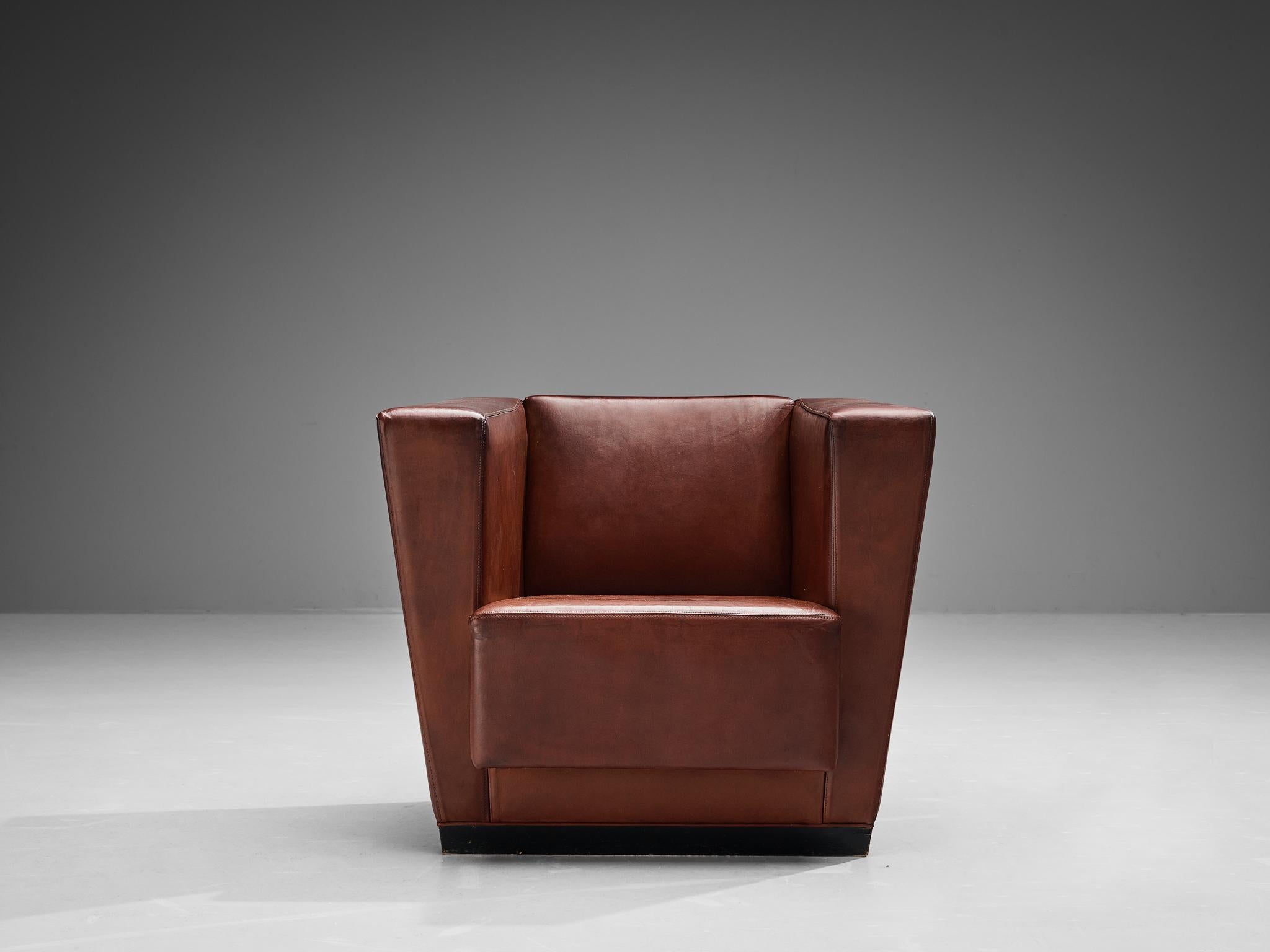 Swedish Rare Axel Einar Hjorth ‘Lido’ Lounge Chair in Patinated Leather For Sale