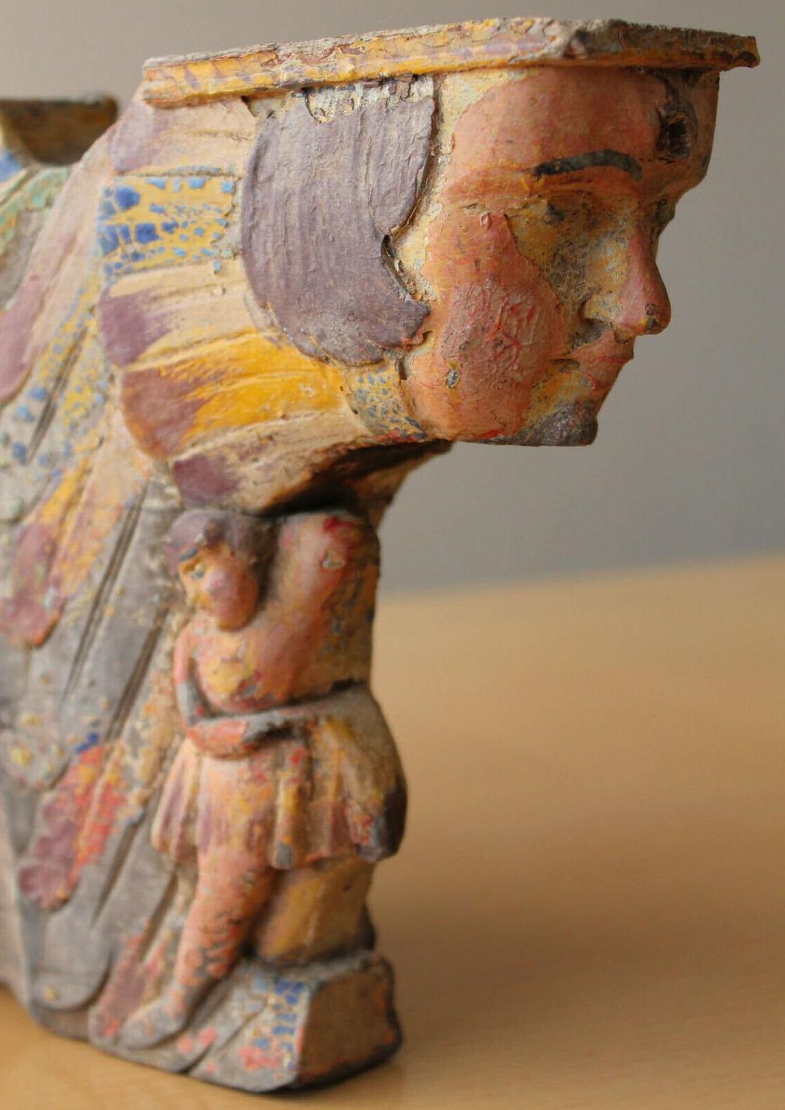 Rare Aztec Colonial Polychromed Wood Sculpture! Holy Imagene Bultos Santos Icons For Sale 3