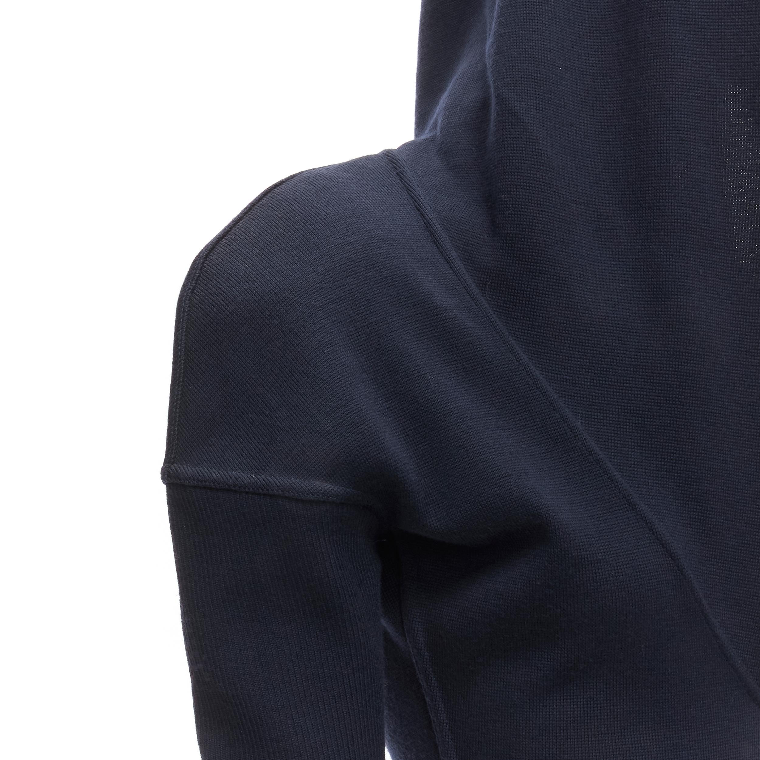 rare AZZEDINE ALAIA 1986 Vintage Runway navy wool zipper hooded knit dress M 9