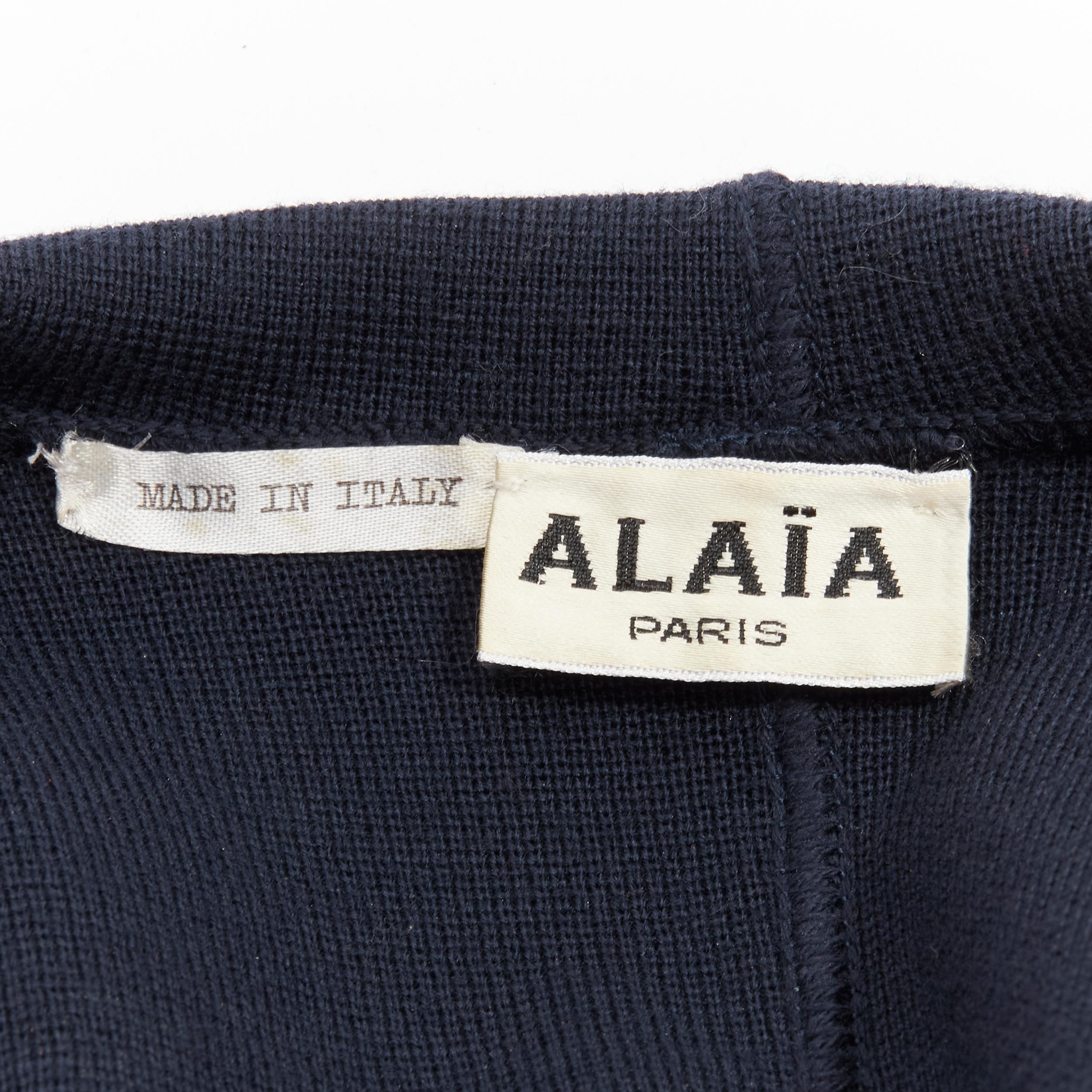 rare AZZEDINE ALAIA 1986 Vintage Runway navy wool zipper hooded knit dress M 13