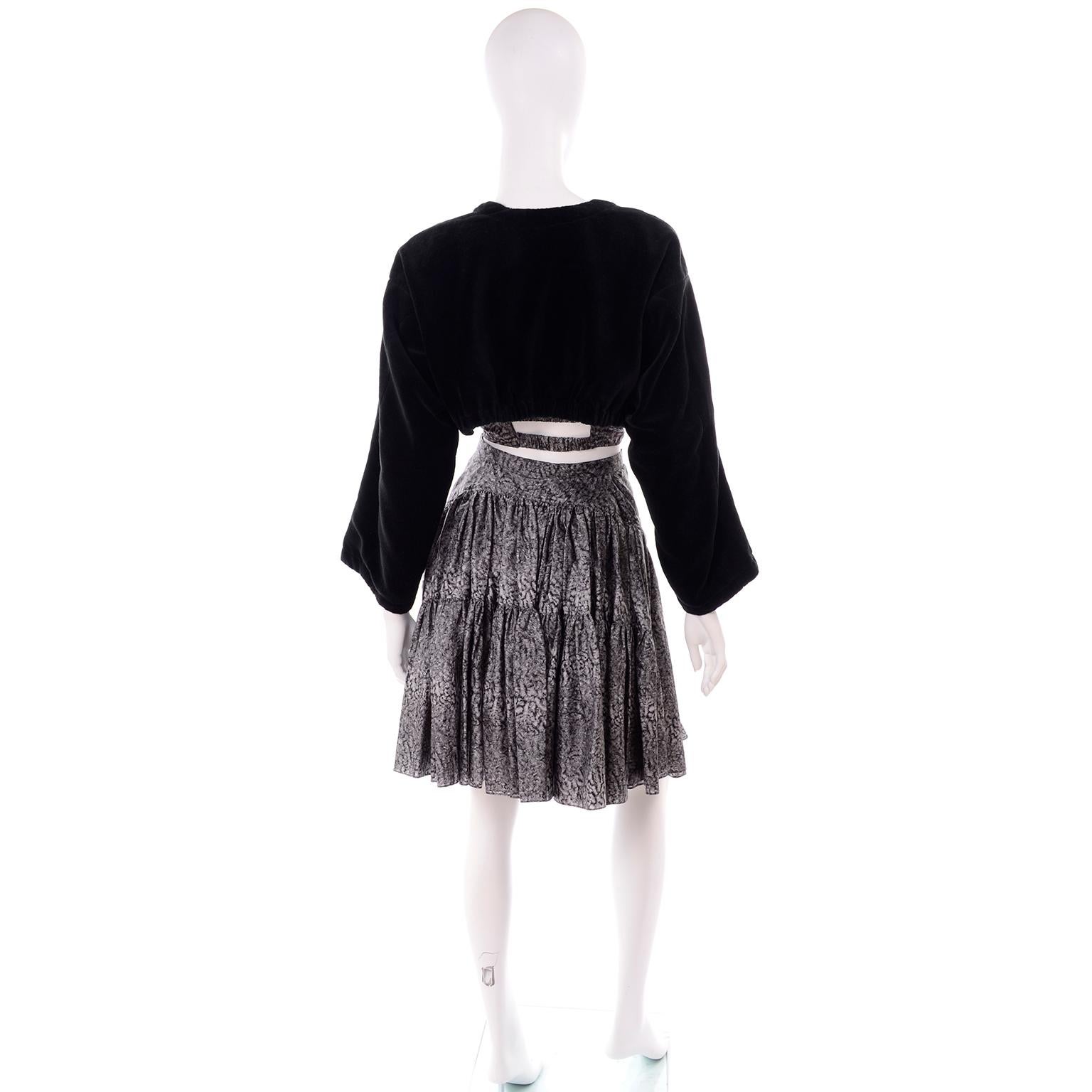 Black 1987 Azzedine Alaia 4Pc Shorts Skirt Bustier Jacket Christophe Von Weyhe Print 