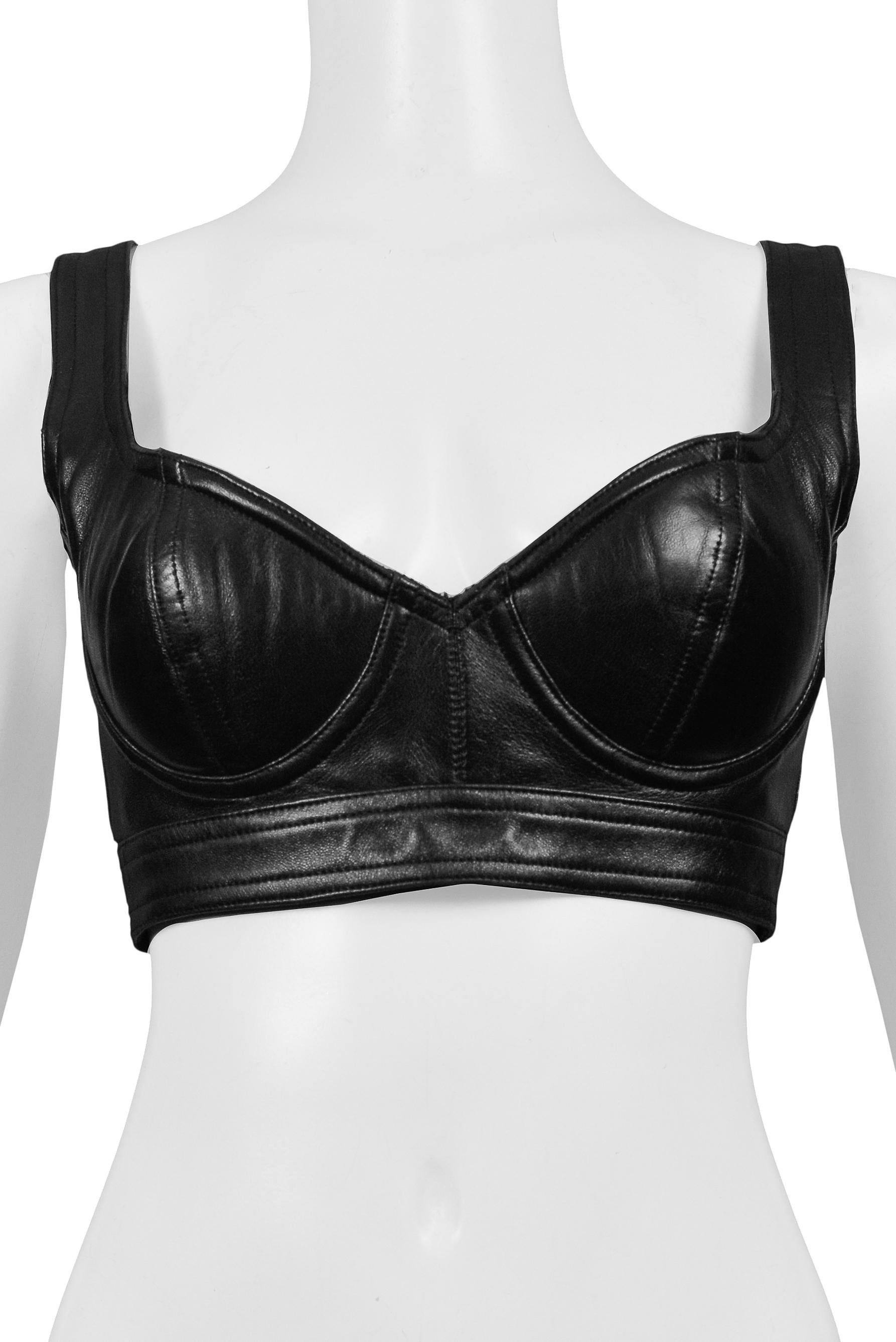 Rare Azzedine Alaia Black Leather Bra Top w Double Buckle Back 1990s at  1stDibs